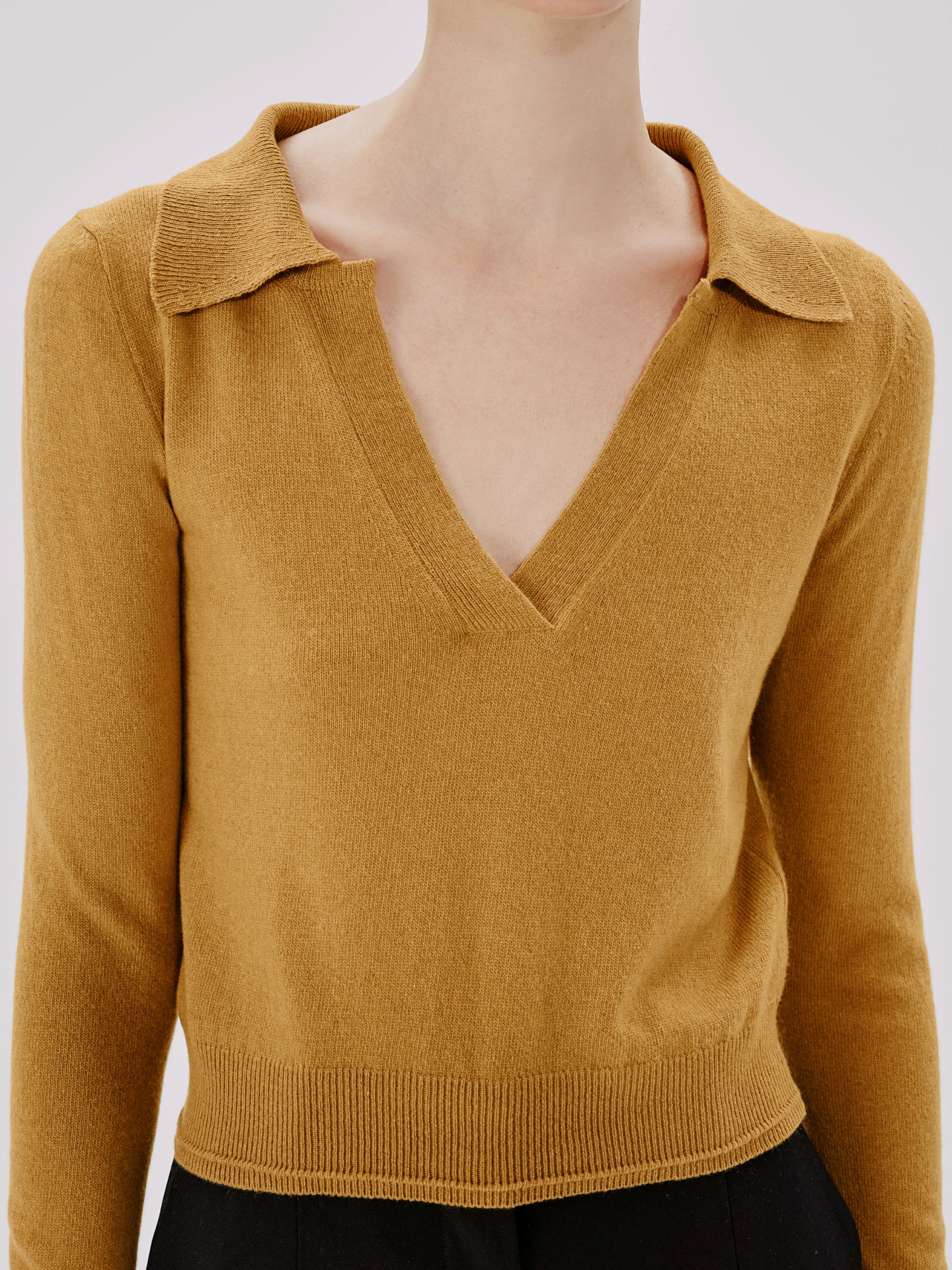Another Tomorrow Long Sleeve Polo Top in Goldenrod – Cashmere Women's Top