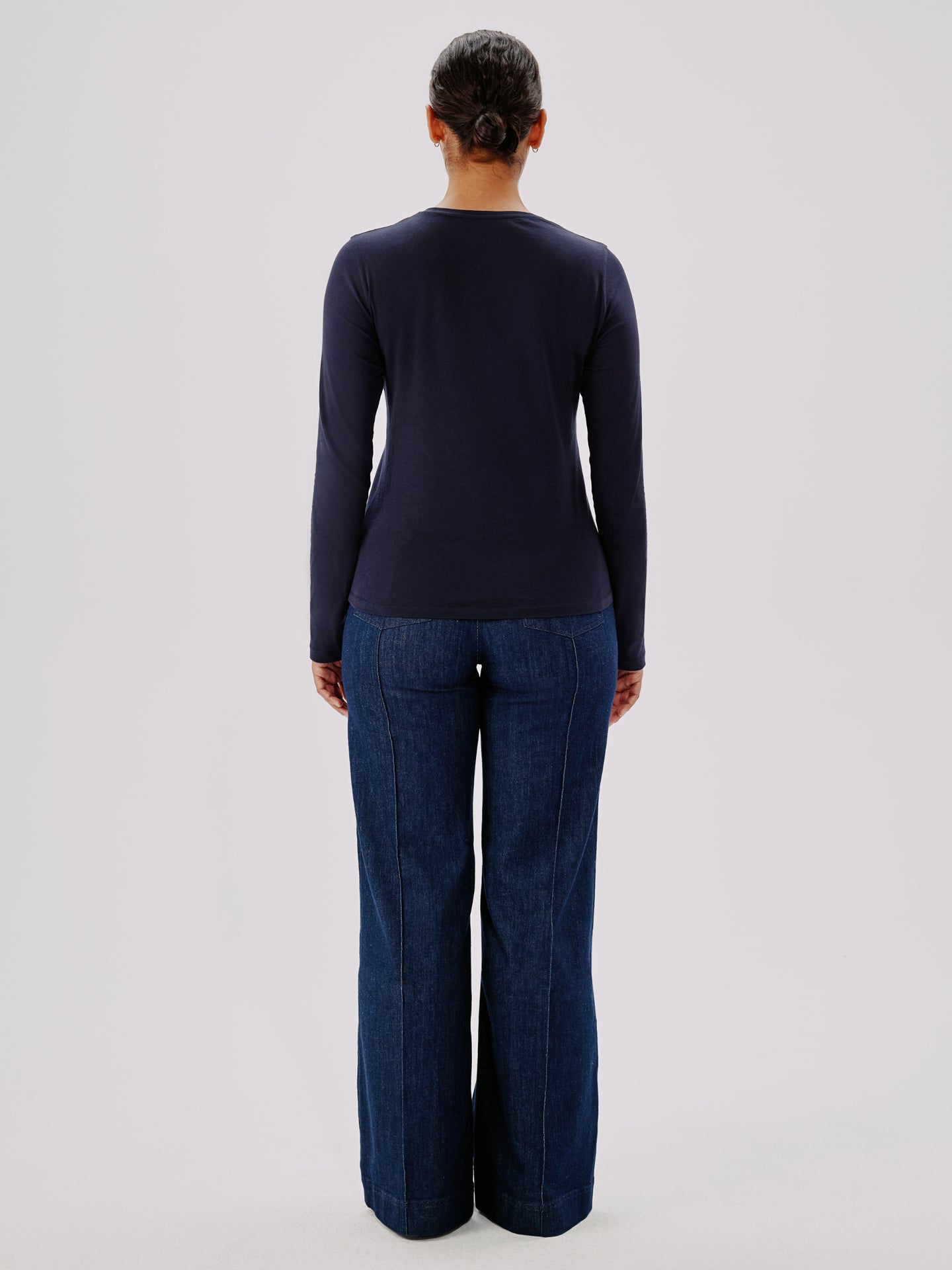 Another Tomorrow Long Sleeve T-Shirt in Navy – Cotton Women's Top