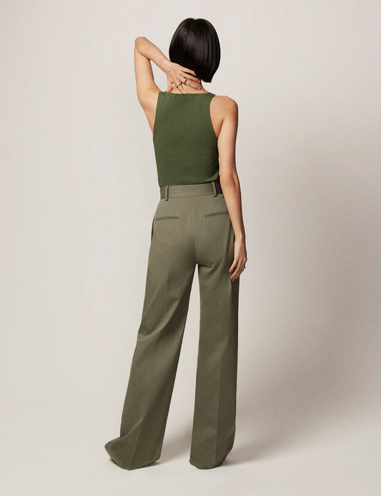 Another Tomorrow Wide Leg Pant in Olive Green – Cotton Women's Trousers