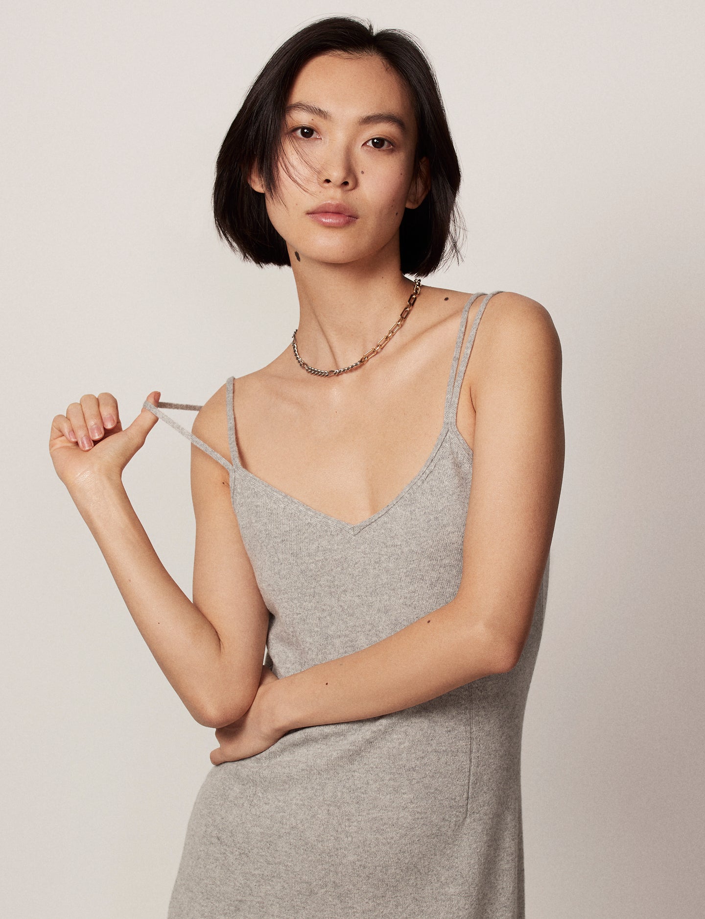 Another Tomorrow Cashmere Slip Dress in Heather Grey – Cashmere Women's Dress