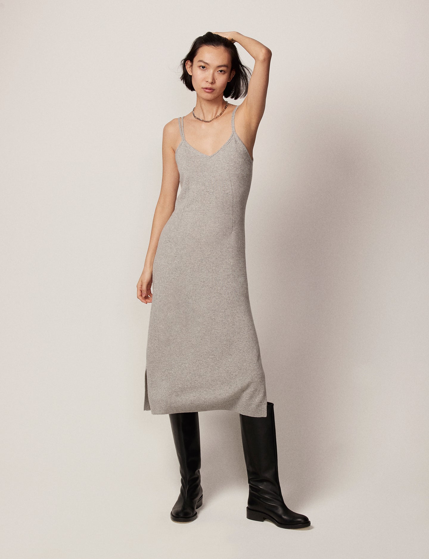 Another Tomorrow Cashmere Slip Dress in Heather Grey – Cashmere Women's Dress