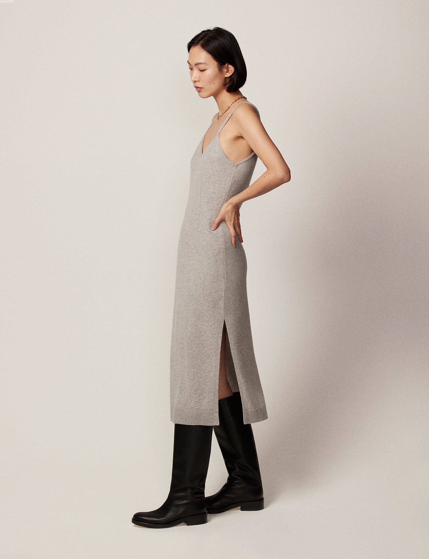 Another Tomorrow Cashmere Slip Dress in Heather Grey – Cashmere Women's Dress