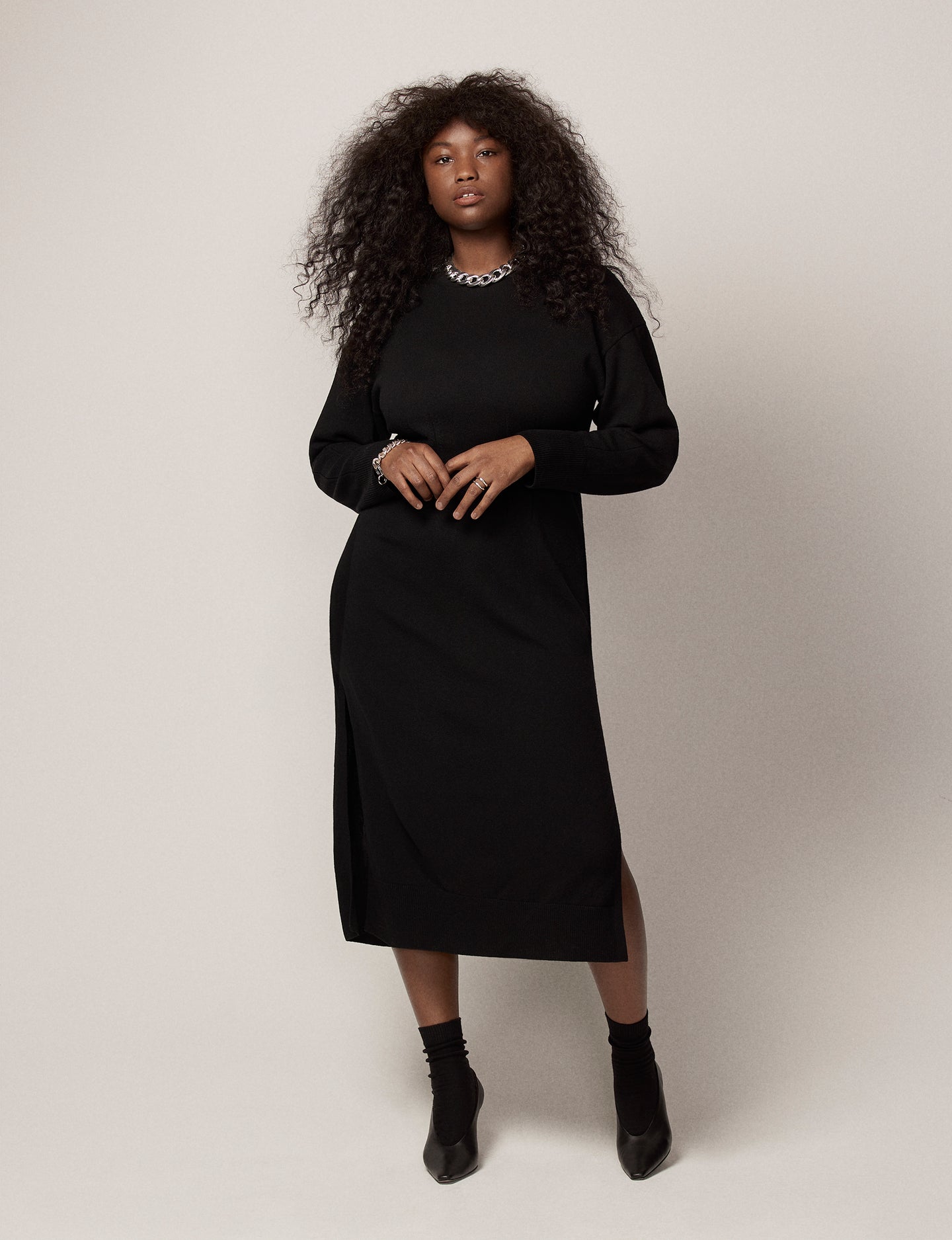Another Tomorrow Cashmere Crewneck Dress in Black – Cashmere Women's Dress