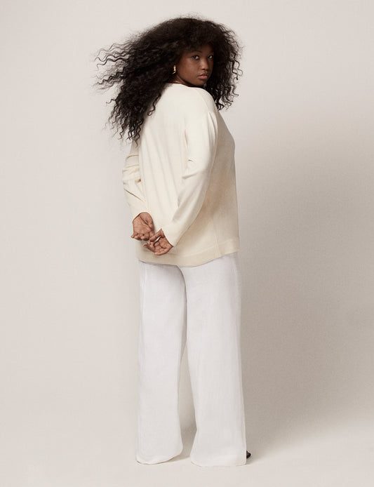 Another Tomorrow Cashmere V Neck Sweater in Cream – Cashmere Women's Knitwear