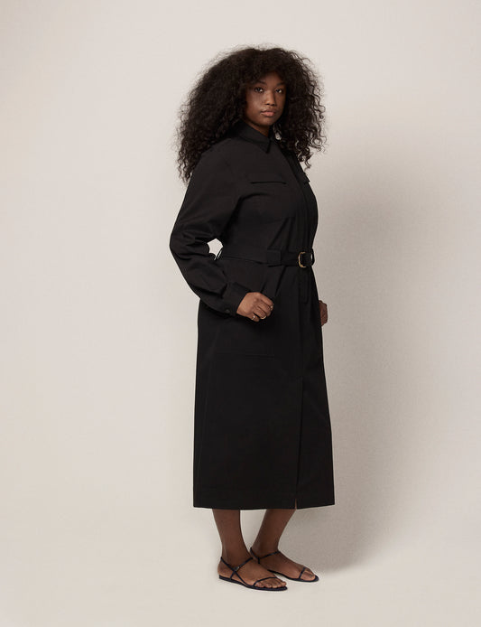 Another Tomorrow Belted Utility Dress in Black – Cotton Women's Dress