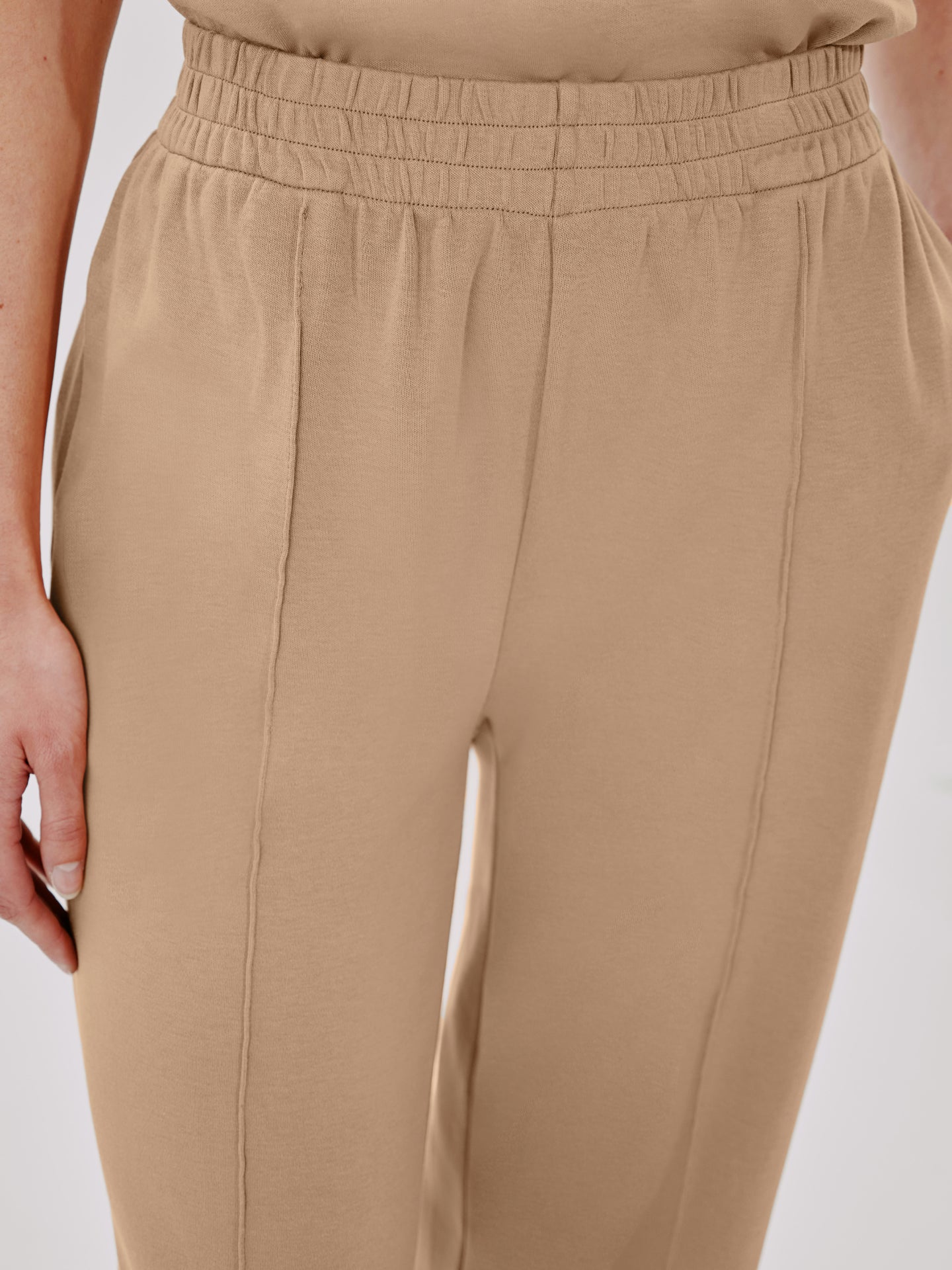 Another Tomorrow Luxe Seamed Lounge Pant in Hazelnut – Cotton Women's Trousers