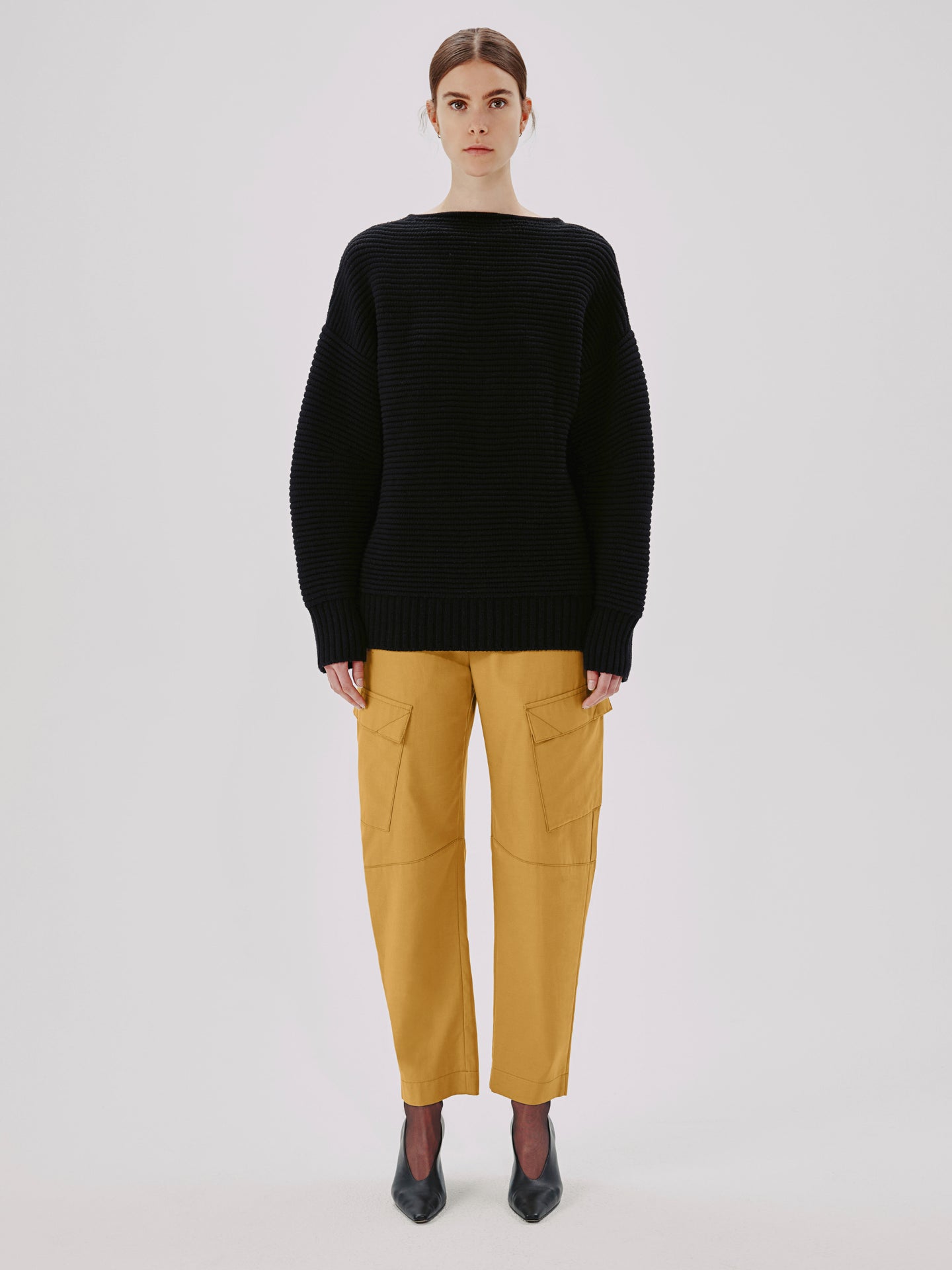 Another Tomorrow Ottoman Reversible Chunky Sweater in Black – Wool Women's Knitwear