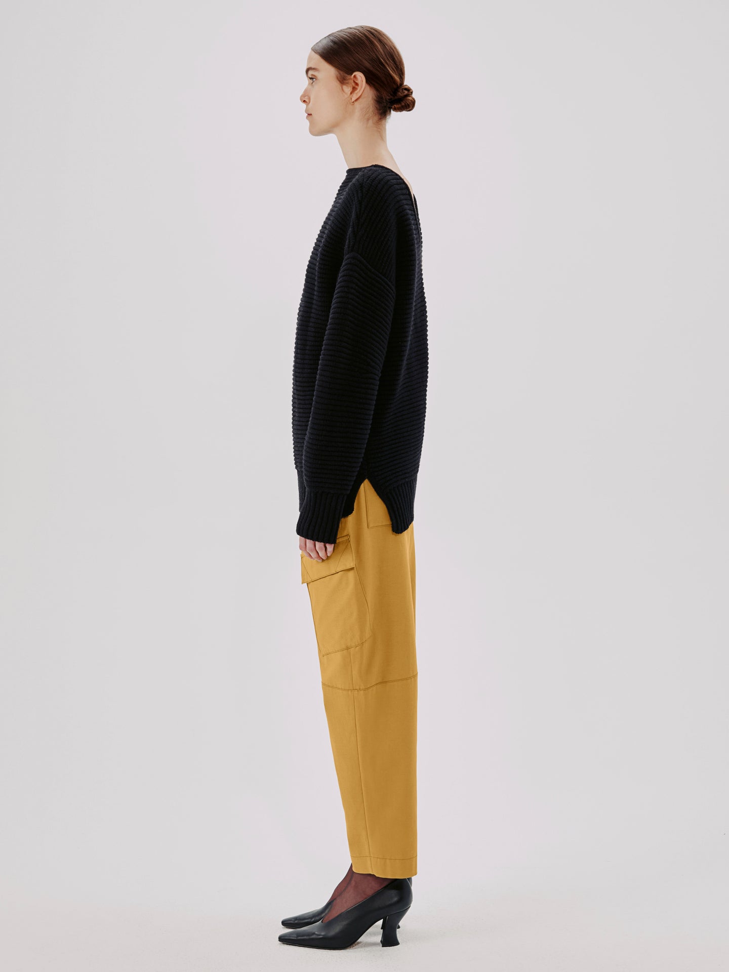 Another Tomorrow Ottoman Reversible Chunky Sweater in Black – Wool Women's Knitwear
