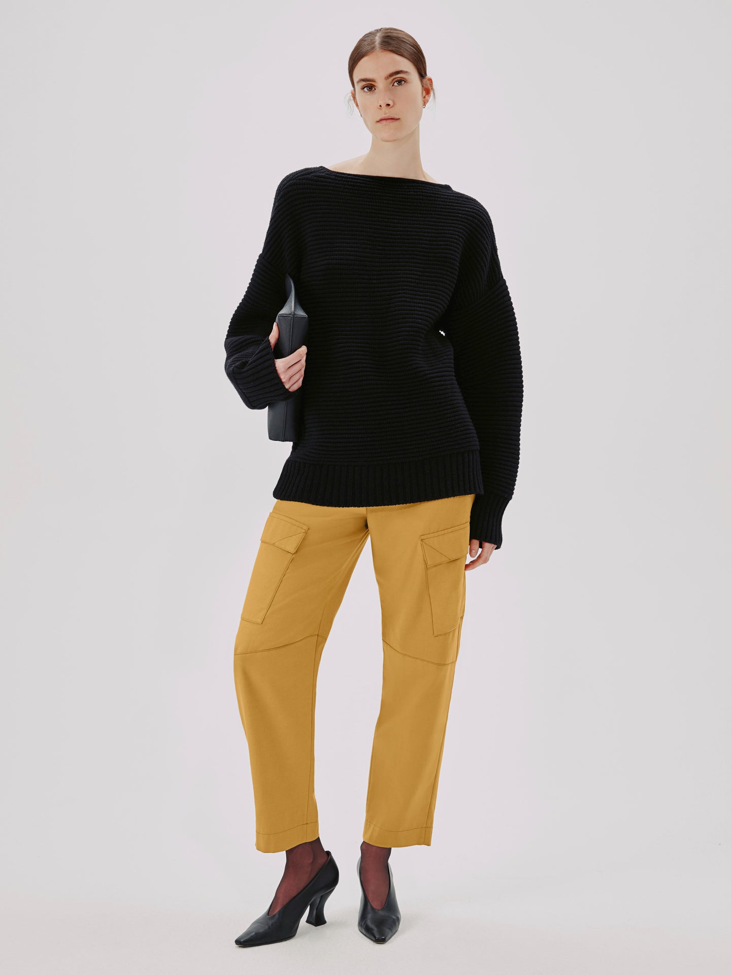 Another Tomorrow Ottoman Reversible Chunky Sweater in Black – Wool Women's Knitwear