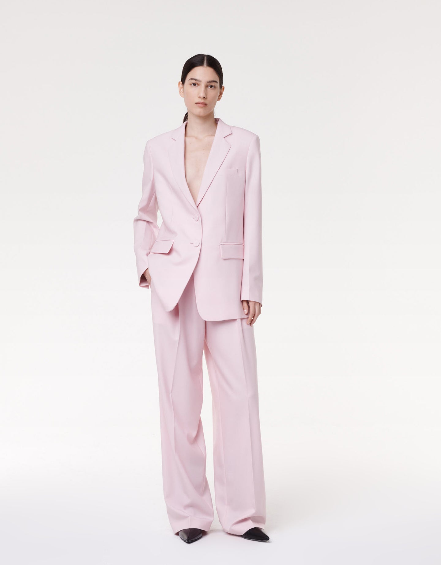 Another Tomorrow Oversized Blazer in Pale Pink – Wool Women's Jacket