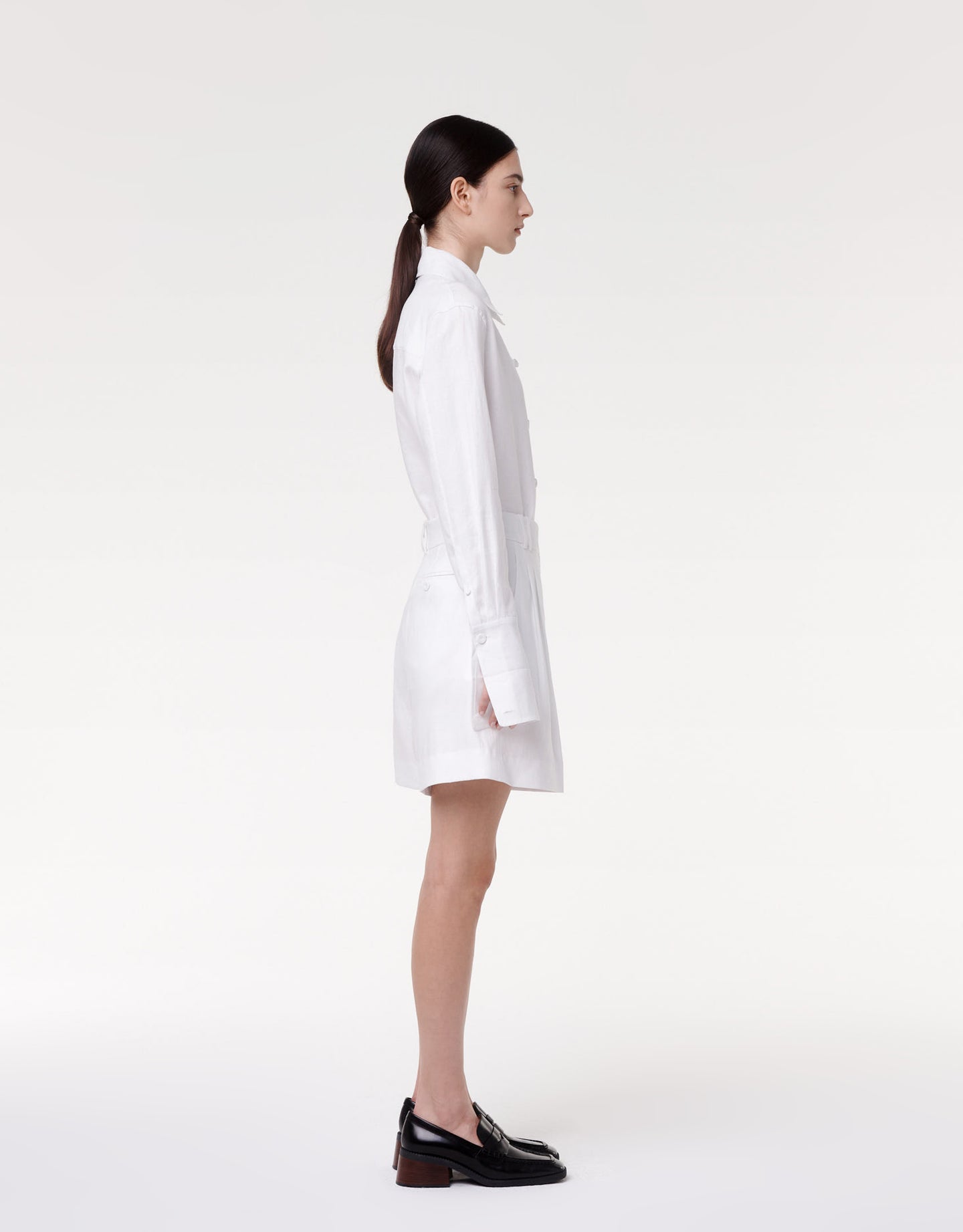 Another Tomorrow Pleated Shorts in White – Linen Women's Trousers