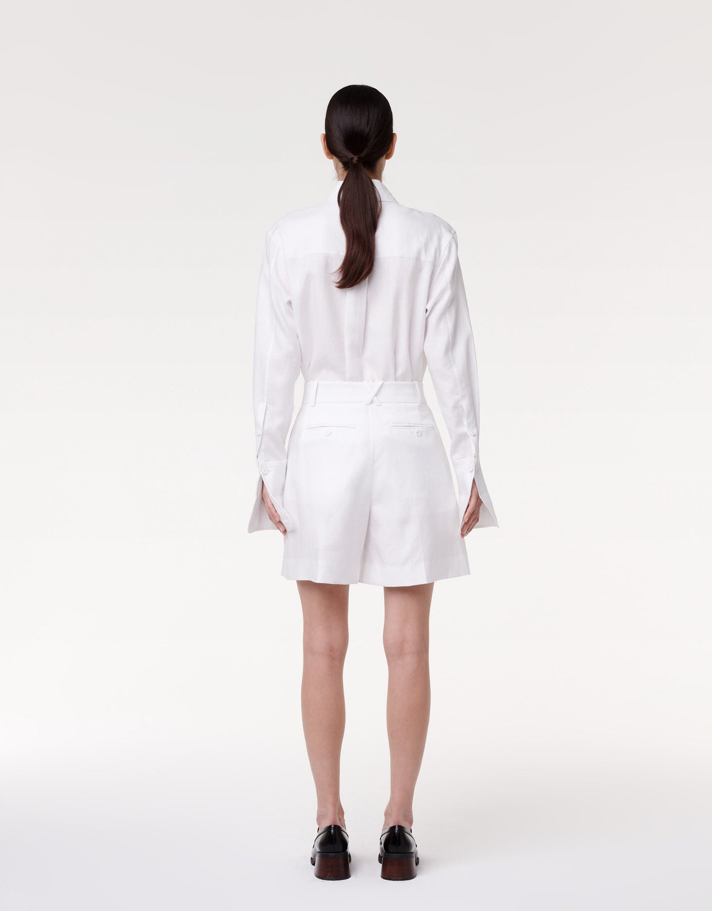 Another Tomorrow Pleated Shorts in White – Linen Women's Trousers