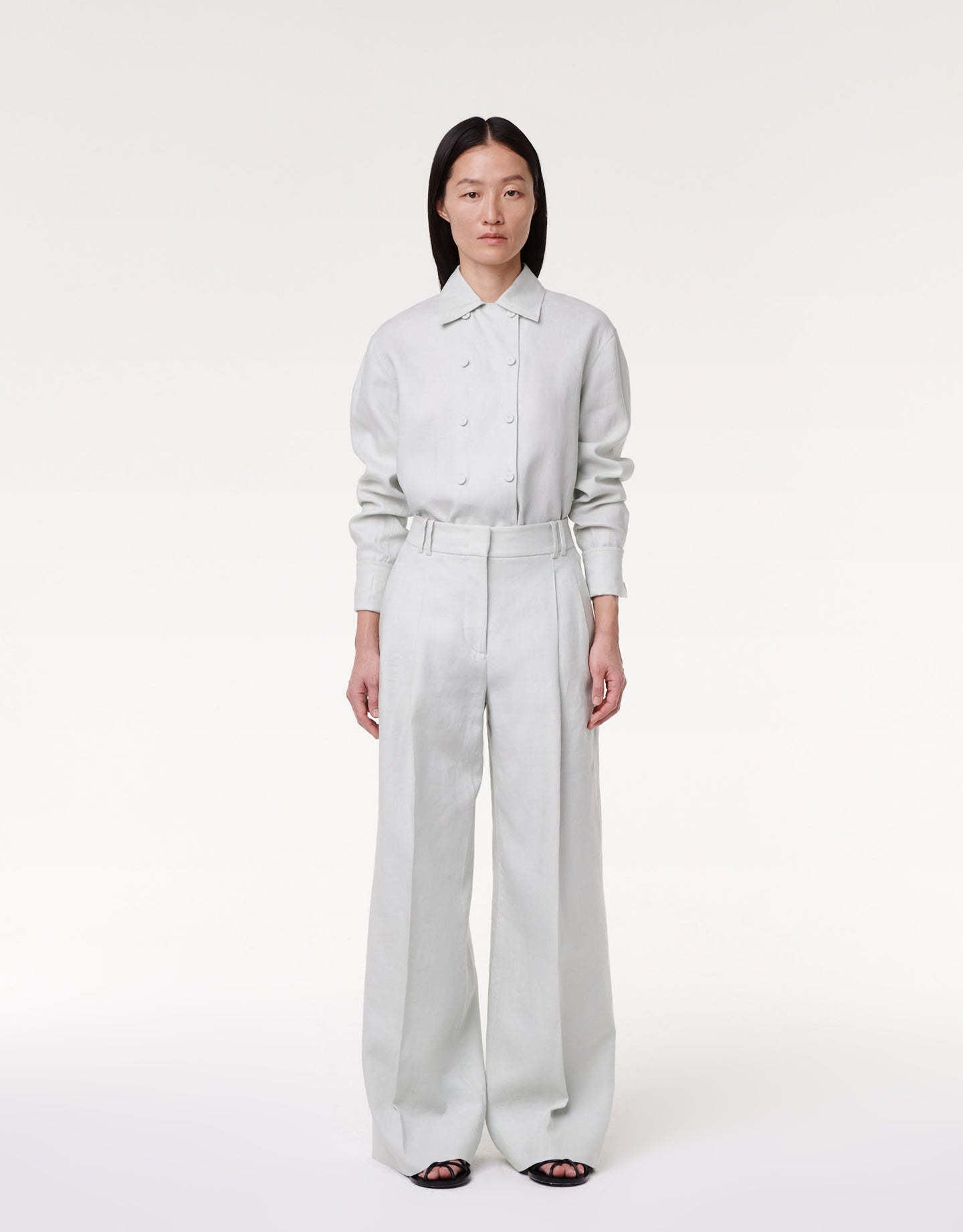 Another Tomorrow Pleated Trouser in Silt Green – Linen Women's Trousers