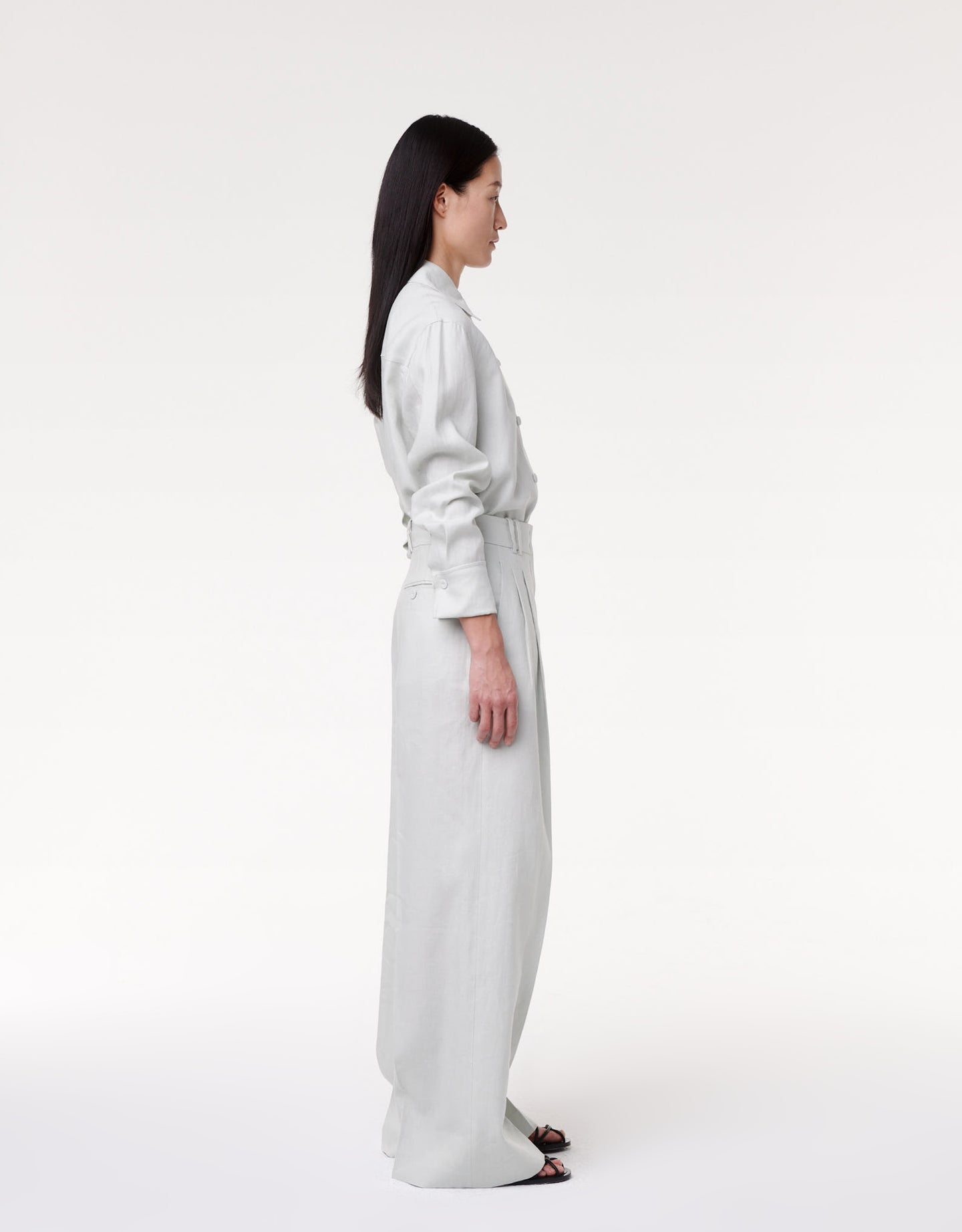 Another Tomorrow Pleated Trouser in Silt Green – Linen Women's Trousers