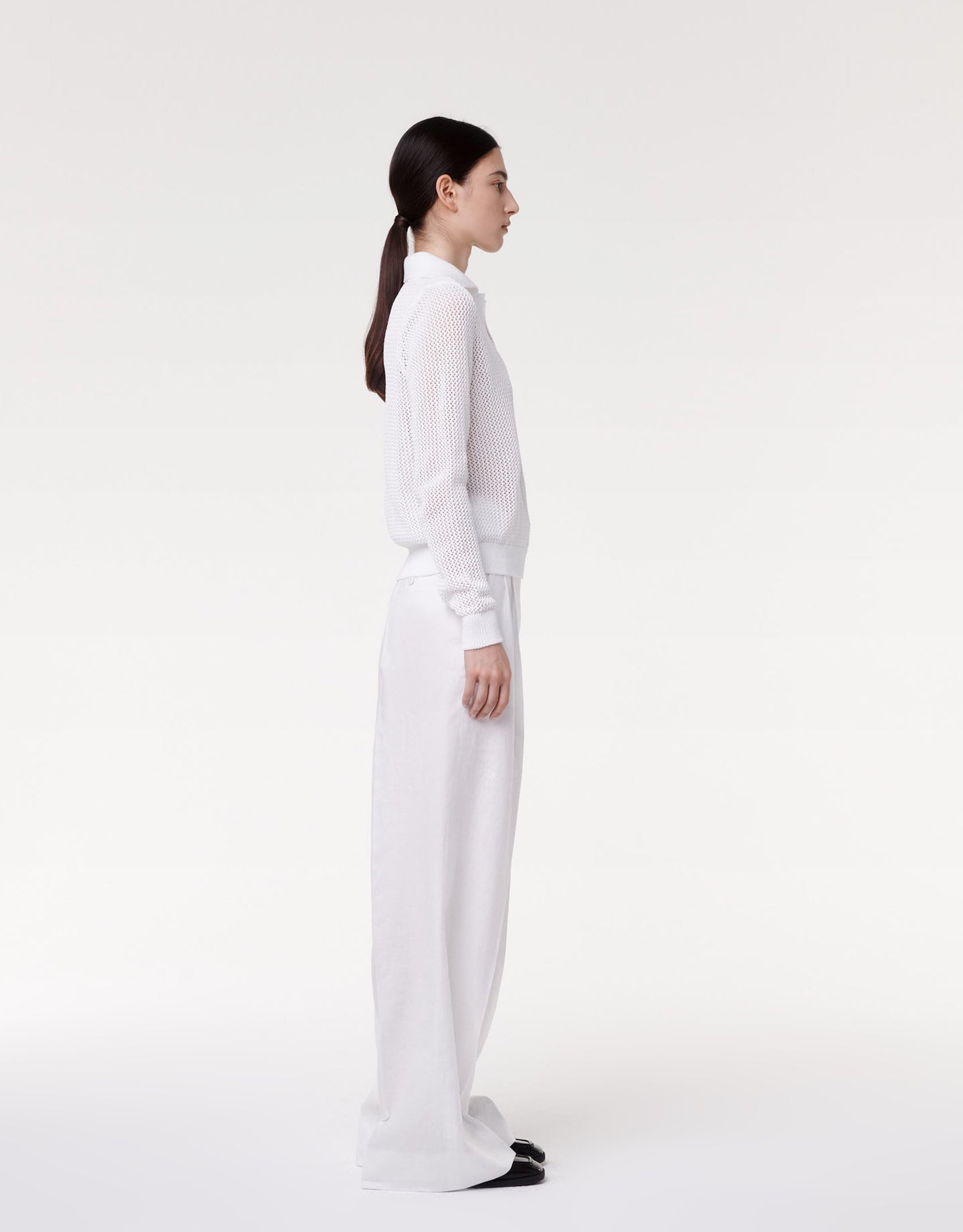 Another Tomorrow Pleated Trouser in White – Linen Women's Trousers