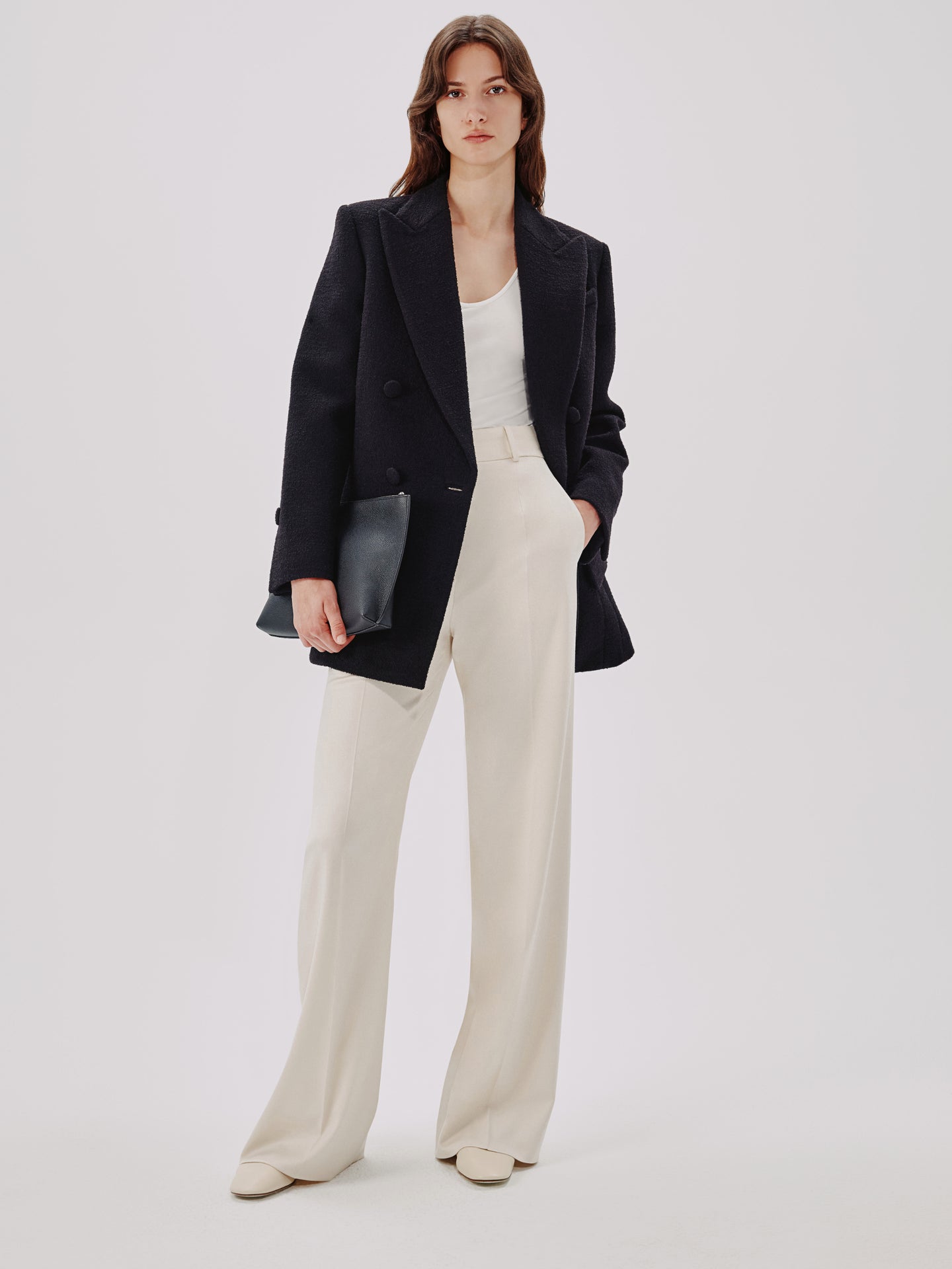 Another Tomorrow Boucle Blazer Coat in Black – Wool Women's Outerwear