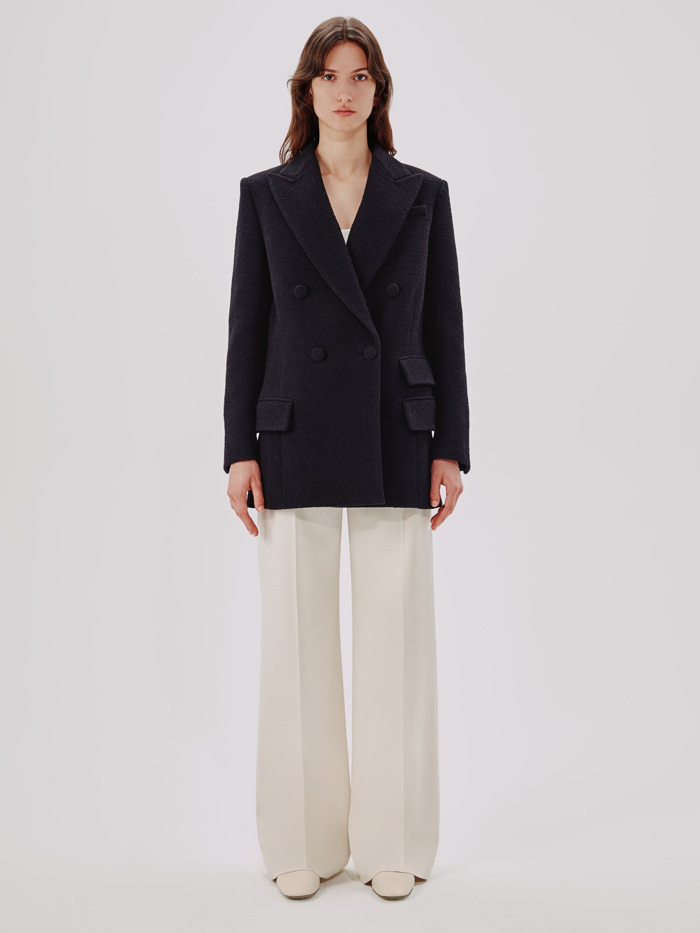 Another Tomorrow Boucle Blazer Coat in Black – Wool Women's Outerwear