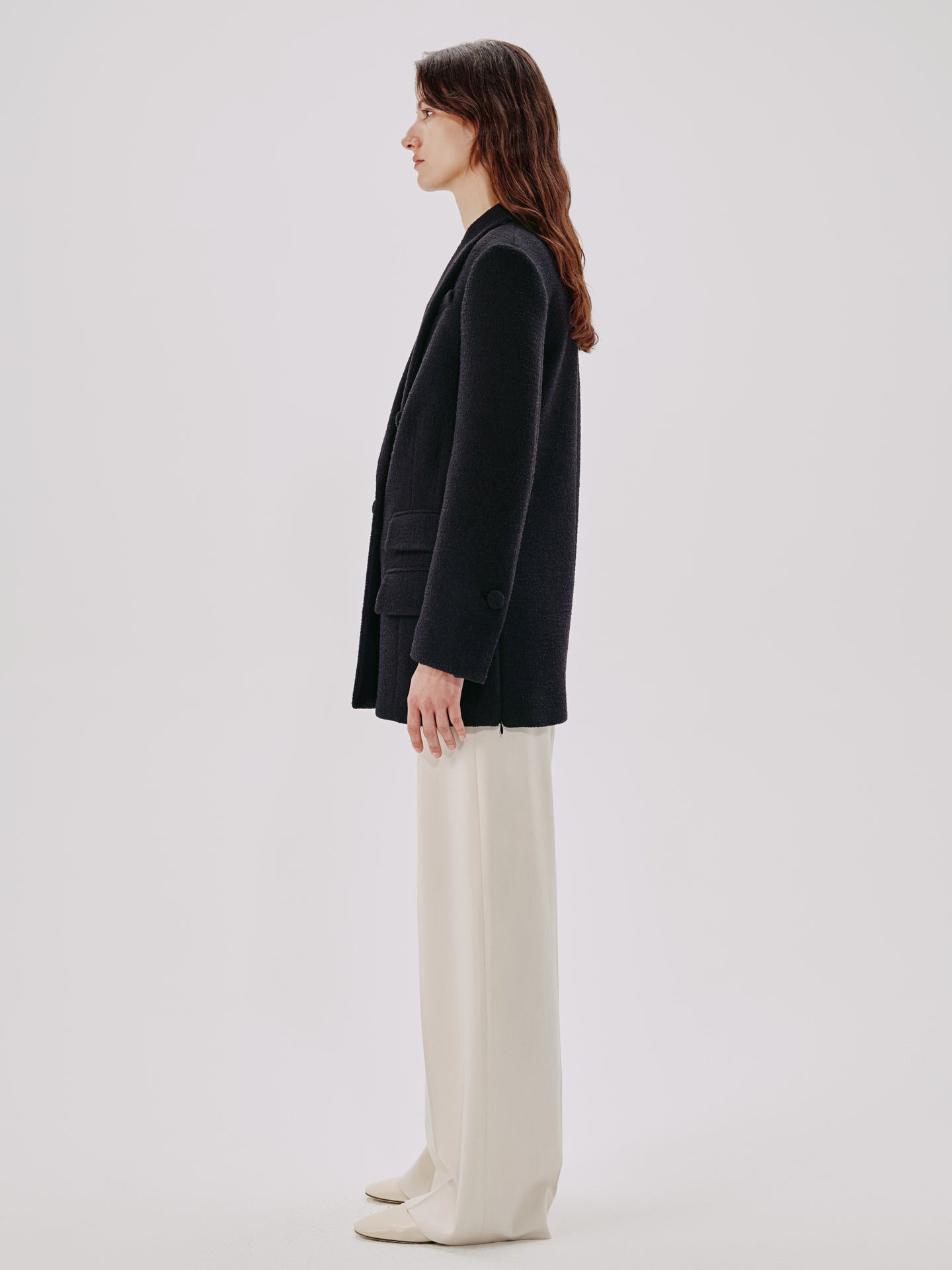 Another Tomorrow Boucle Blazer Coat in Black – Wool Women's Outerwear