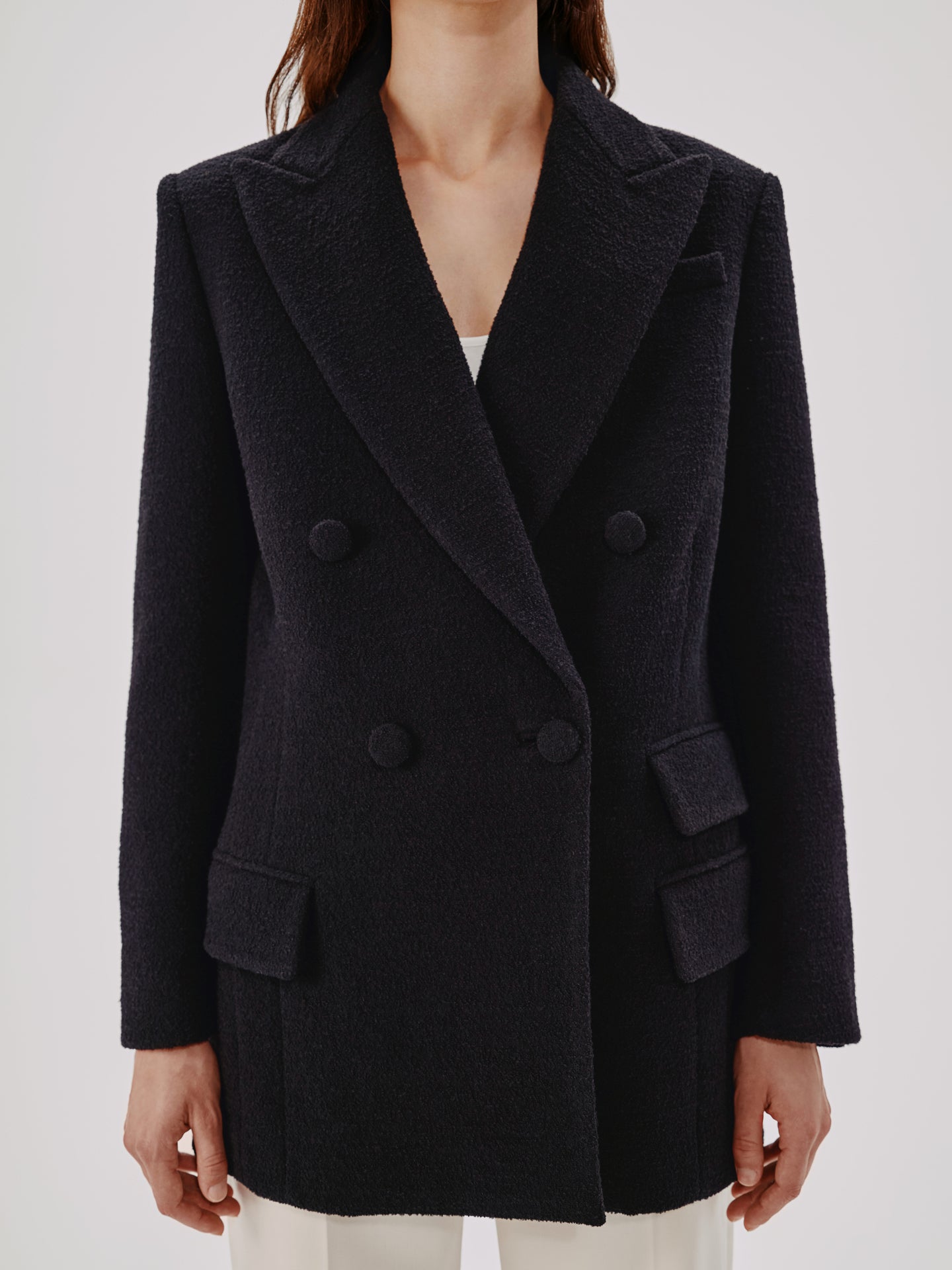 Another Tomorrow Boucle Blazer Coat in Black – Wool Women's Outerwear