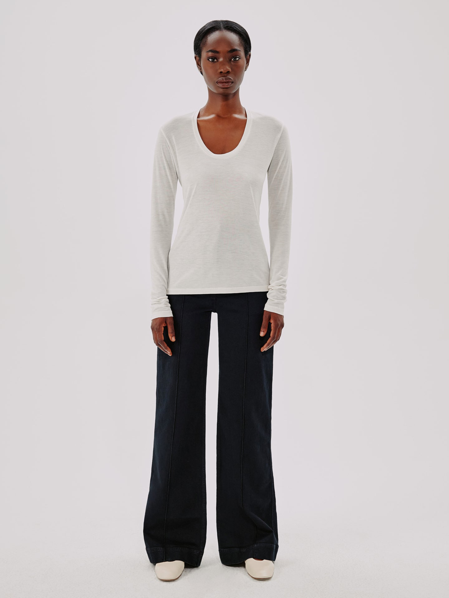 Another Tomorrow Long Ballet Scoop Tee in Vanilla – Jersey Women's Top