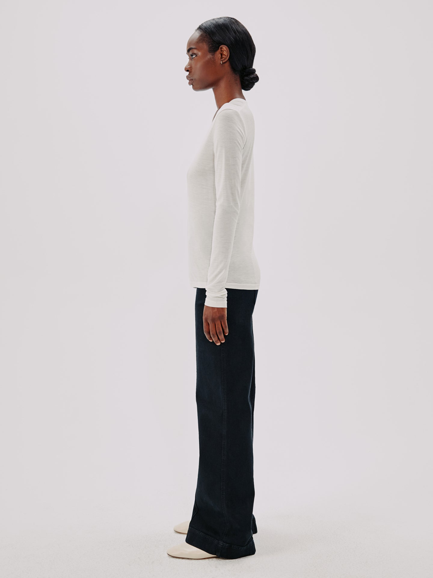 Another Tomorrow Long Ballet Scoop Tee in Vanilla – Jersey Women's Top