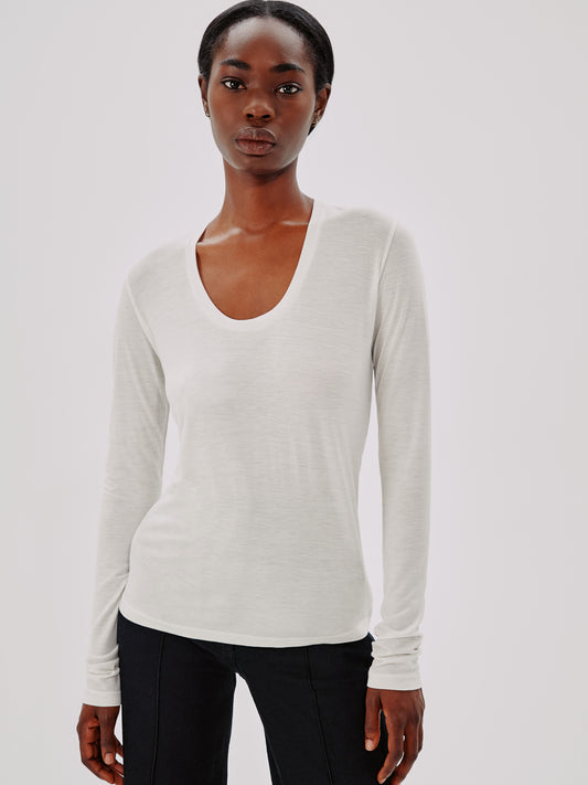 Another Tomorrow Long Ballet Scoop Tee in Vanilla – Jersey Women's Top