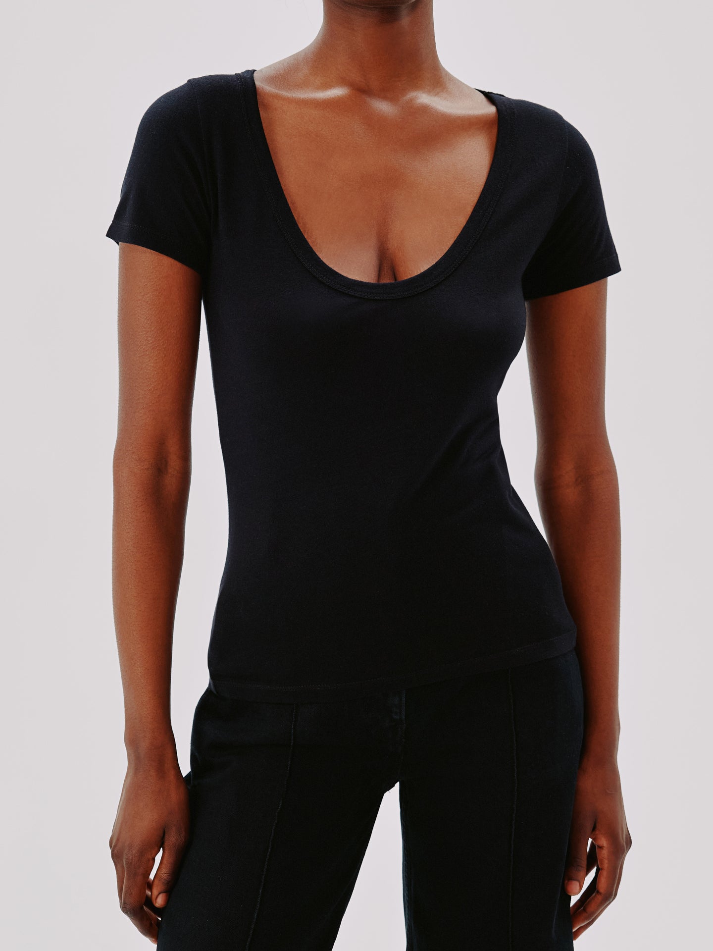 Another Tomorrow Ballet Scoop Tee in Black – Jersey Women's Top
