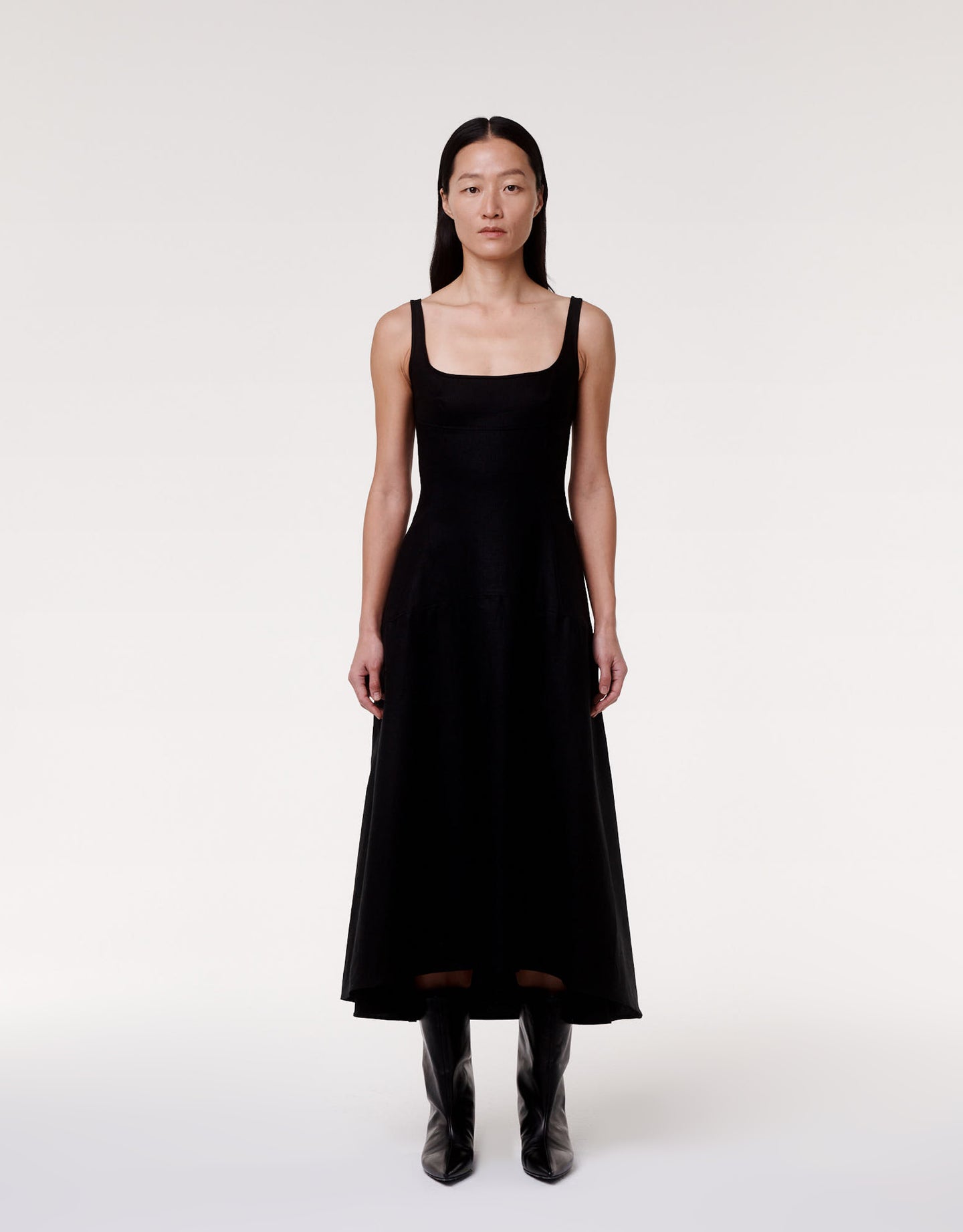 Another Tomorrow Seamed Bodice Dress in Black – Linen Women's Dress