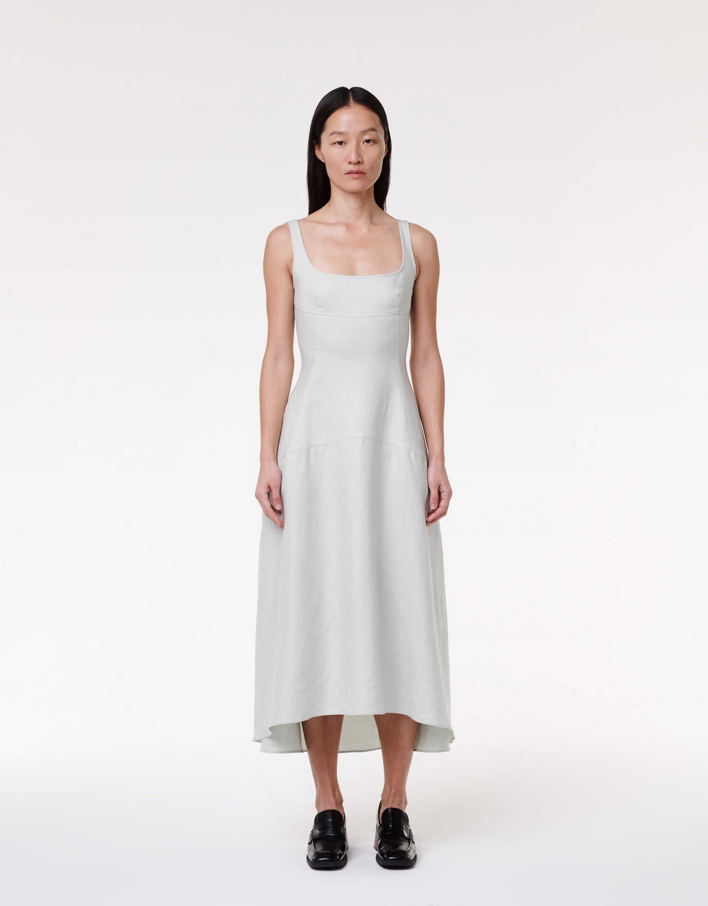 Another Tomorrow Seamed Bodice Dress in Silt Green – Linen Women's Dress