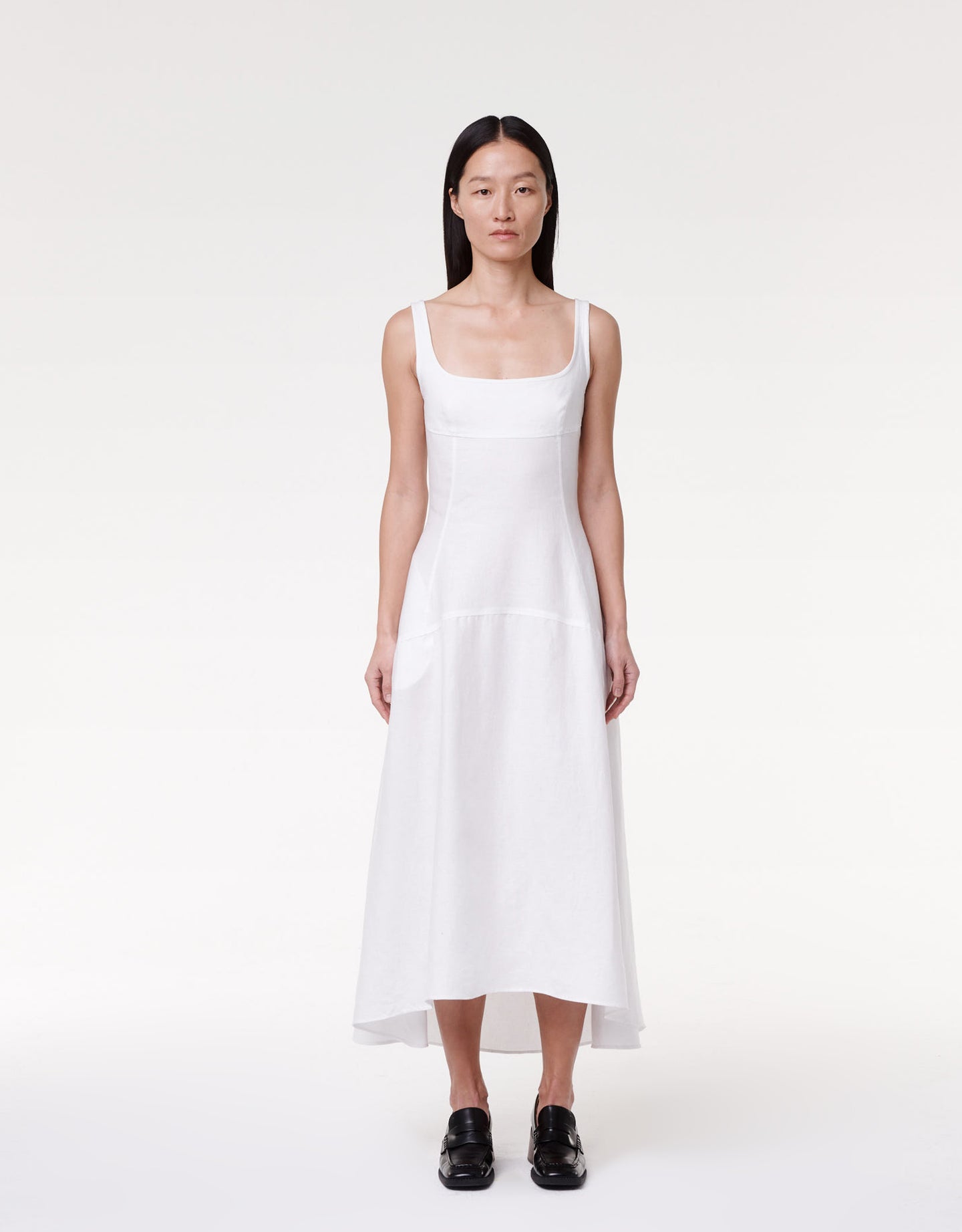 Another Tomorrow Seamed Bodice Dress in White – Linen Women's Dress