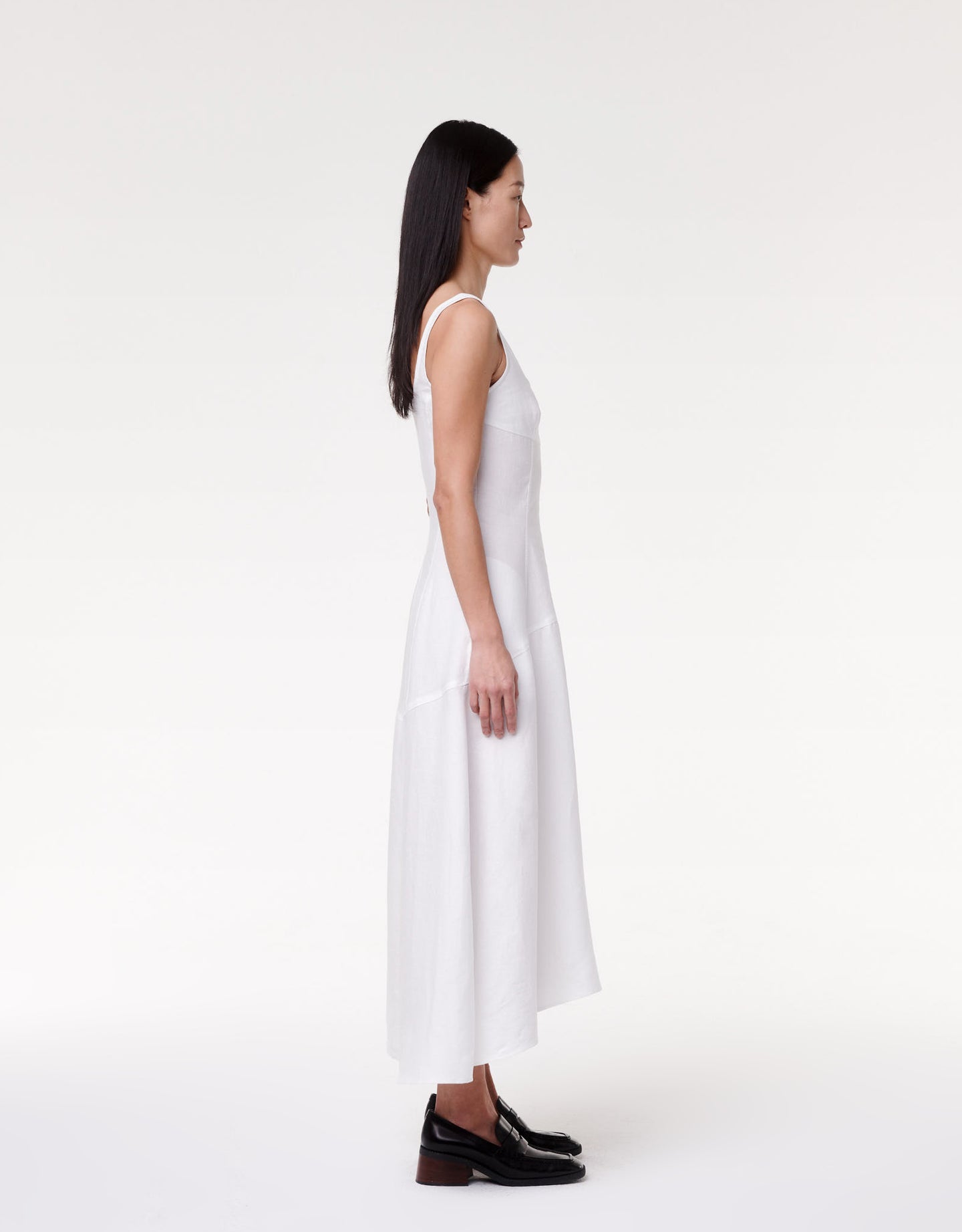Another Tomorrow Seamed Bodice Dress in White – Linen Women's Dress