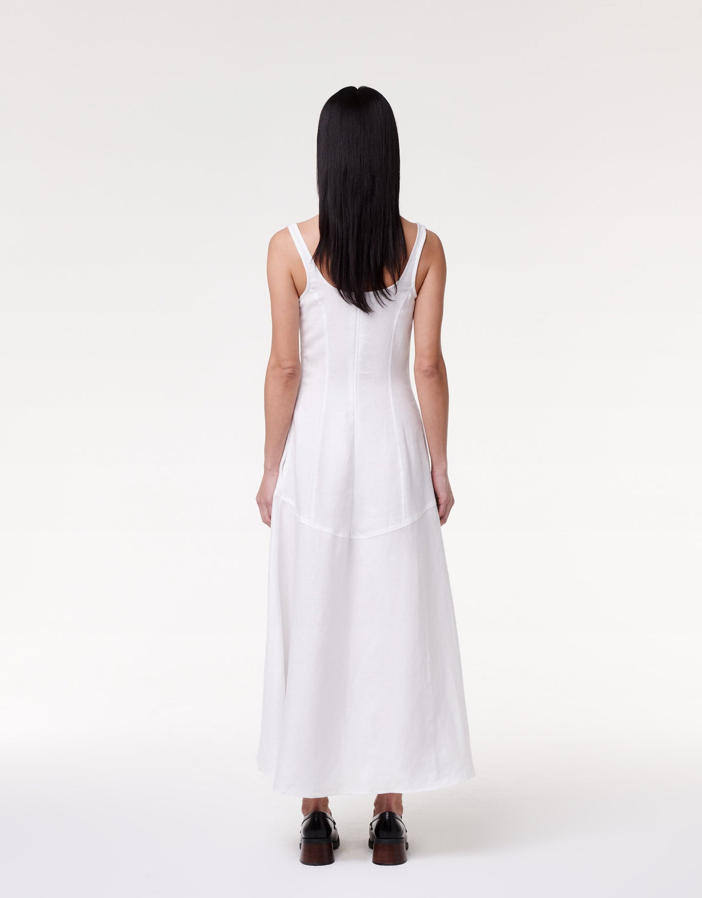 Another Tomorrow Seamed Bodice Dress in White – Linen Women's Dress