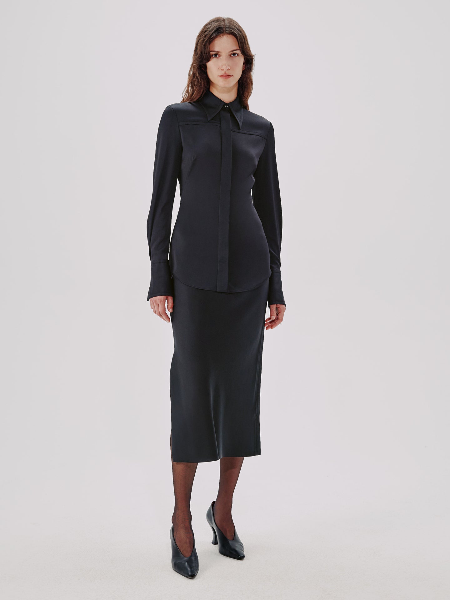 Bias Seamed Shirt | Black in black