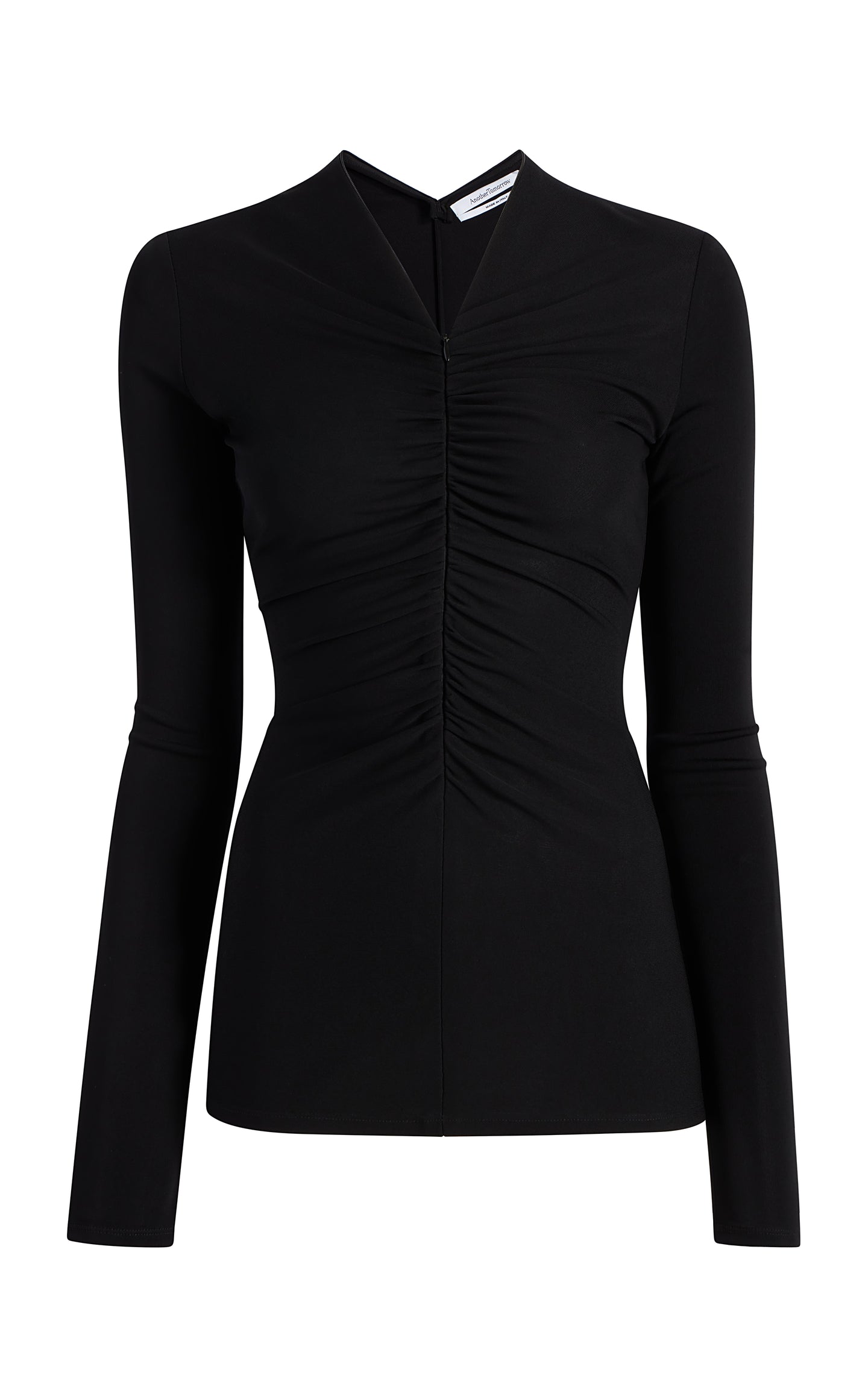 Another Tomorrow Shirred Long Sleeve Top in Black – Viscose Women's Top