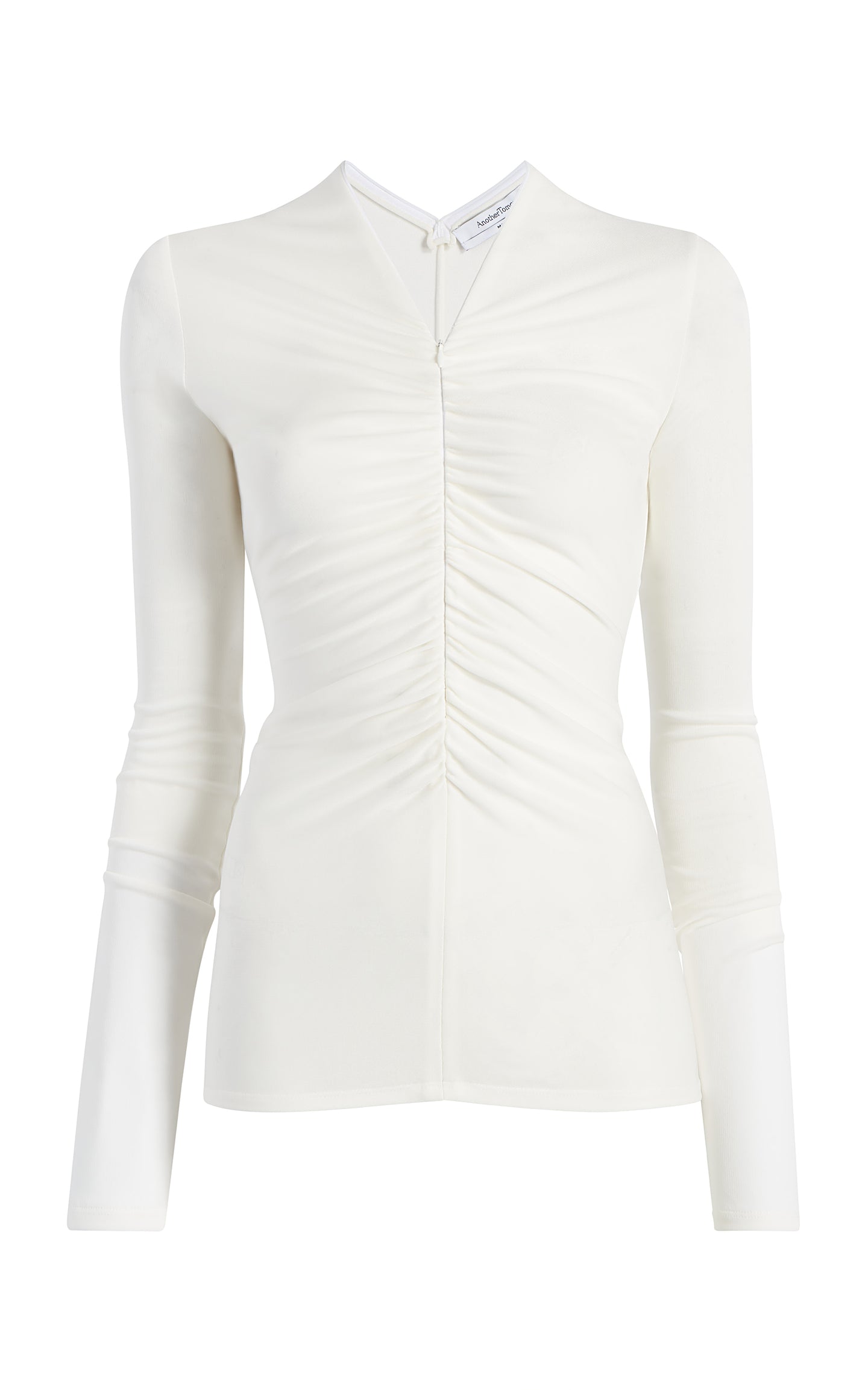 Another Tomorrow Shirred Long Sleeve Top in Off White – Viscose Women's Top