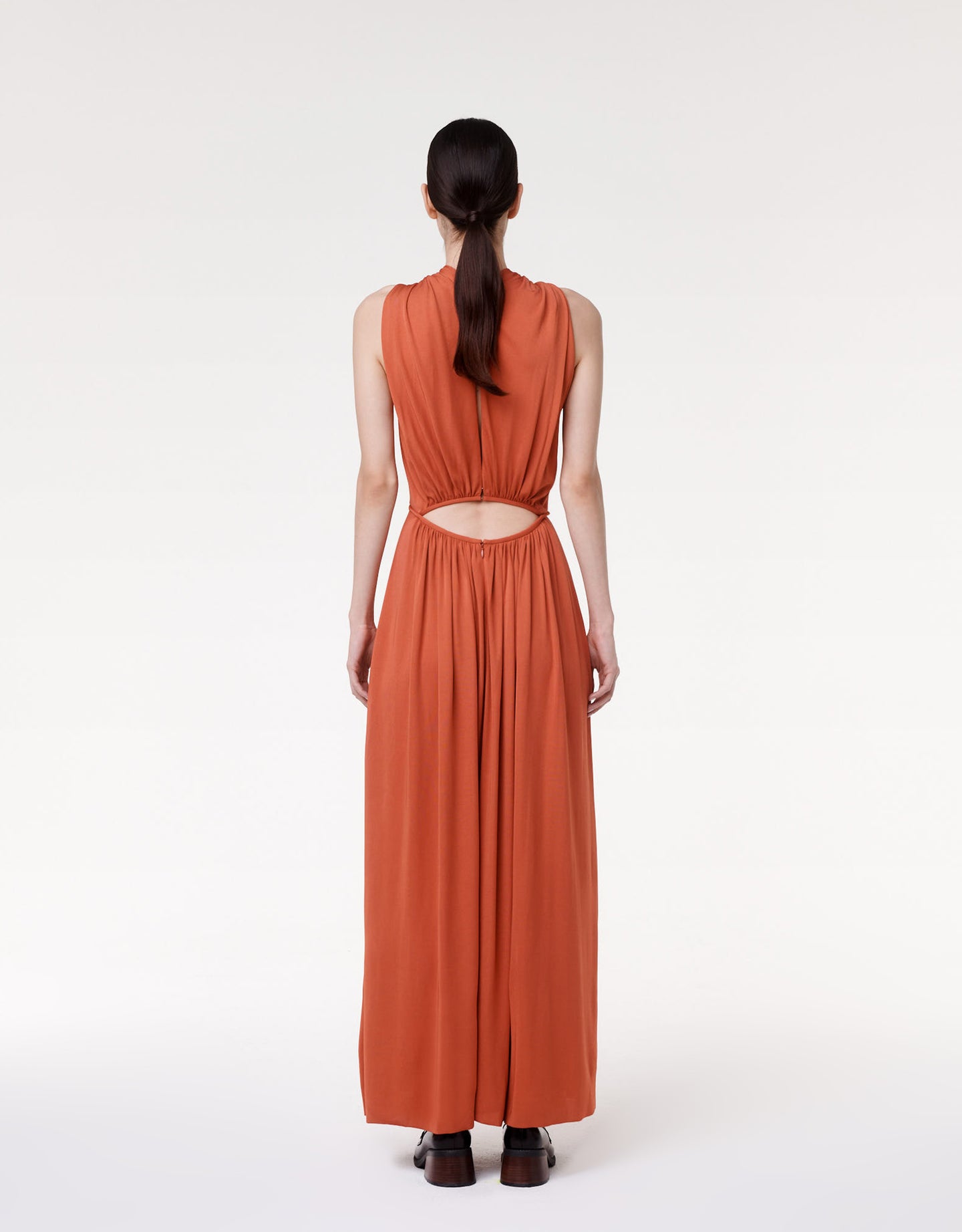 Another Tomorrow Shirred Midi Dress in Sienna Red – Viscose Women's Dress
