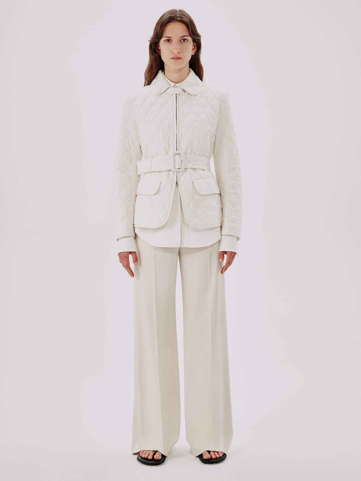 Another Tomorrow Quilted Belted Jacket in Parchment – Cotton Women's Jacket