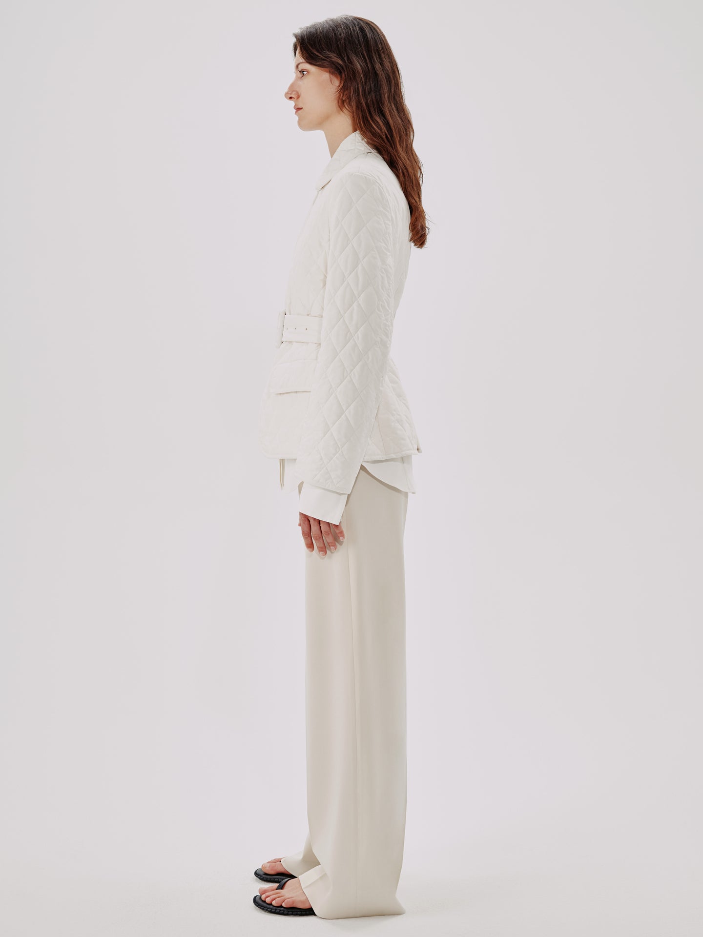 Another Tomorrow Quilted Belted Jacket in Parchment – Cotton Women's Jacket
