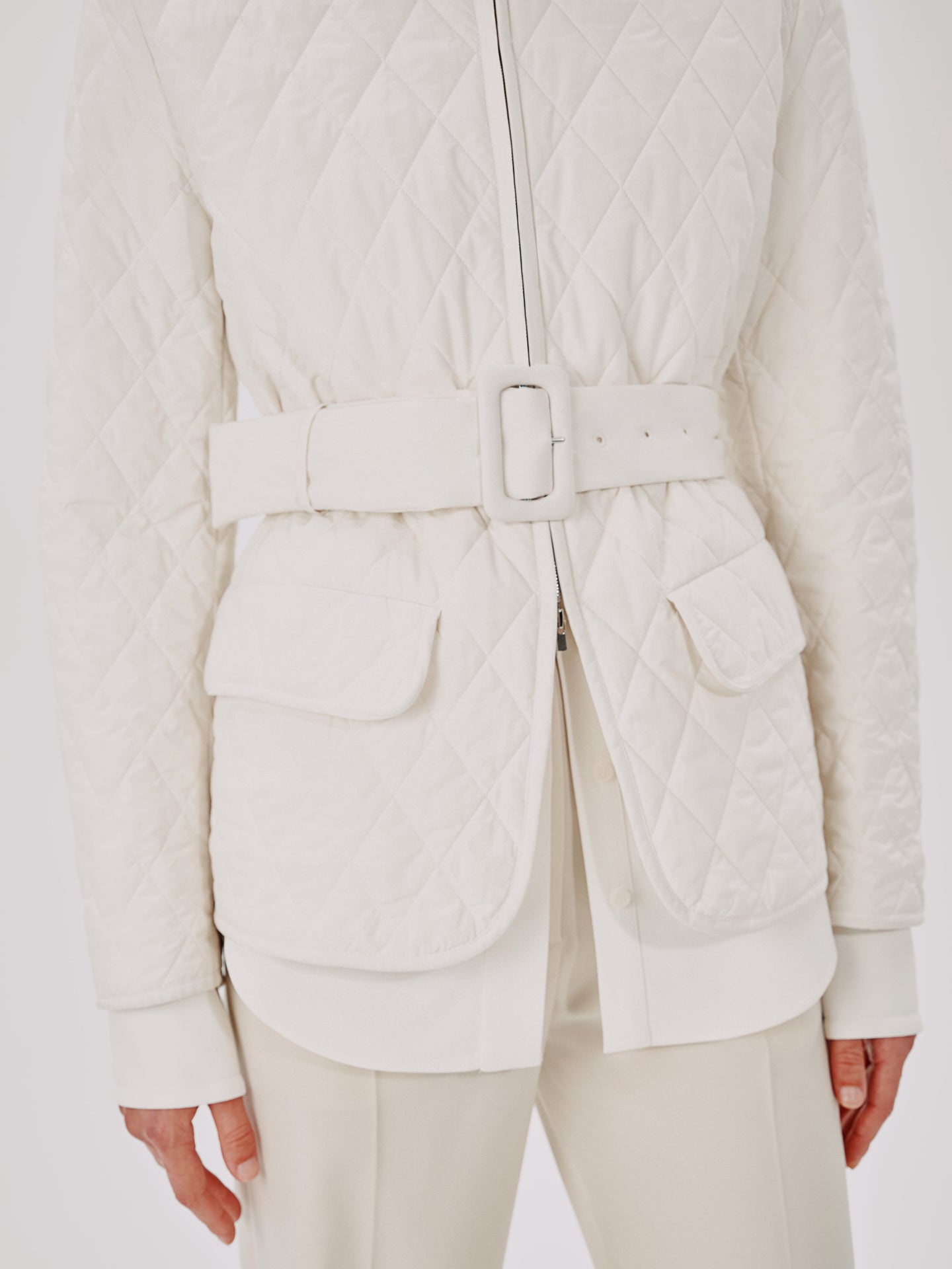 Another Tomorrow Quilted Belted Jacket in Parchment – Cotton Women's Jacket