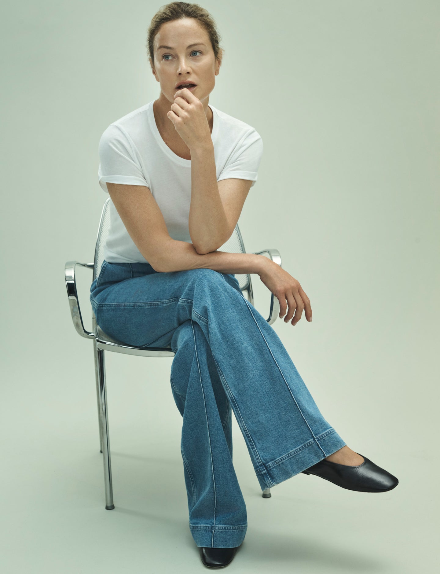 Another Tomorrow Crew Neck T-Shirt in White – Cotton Women's Top