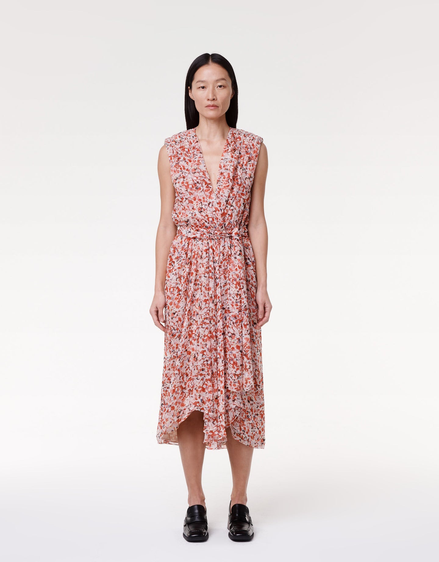 Another Tomorrow Silk Chiffon Gathered Dress in Sedona Multi – Silk Women's Dress