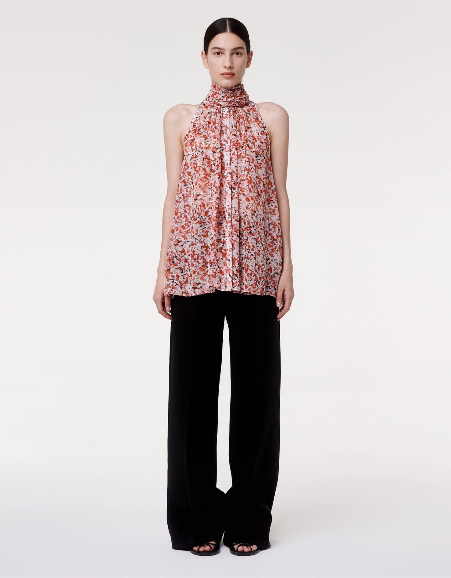 Another Tomorrow Silk Chiffon Scarf Blouse in Sedona Multi – Silk Women's Top