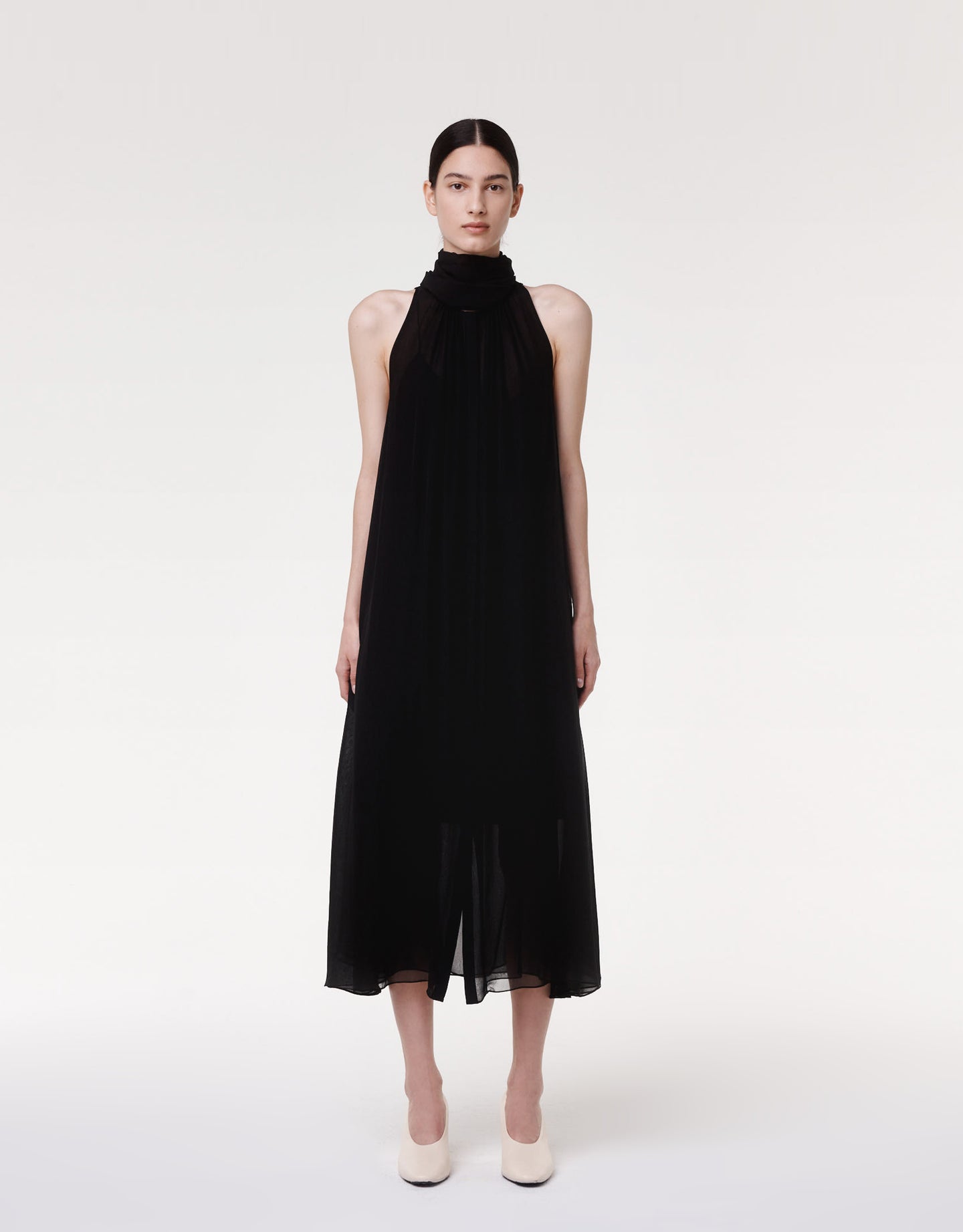 Silk Chiffon Scarf Dress | Black in black