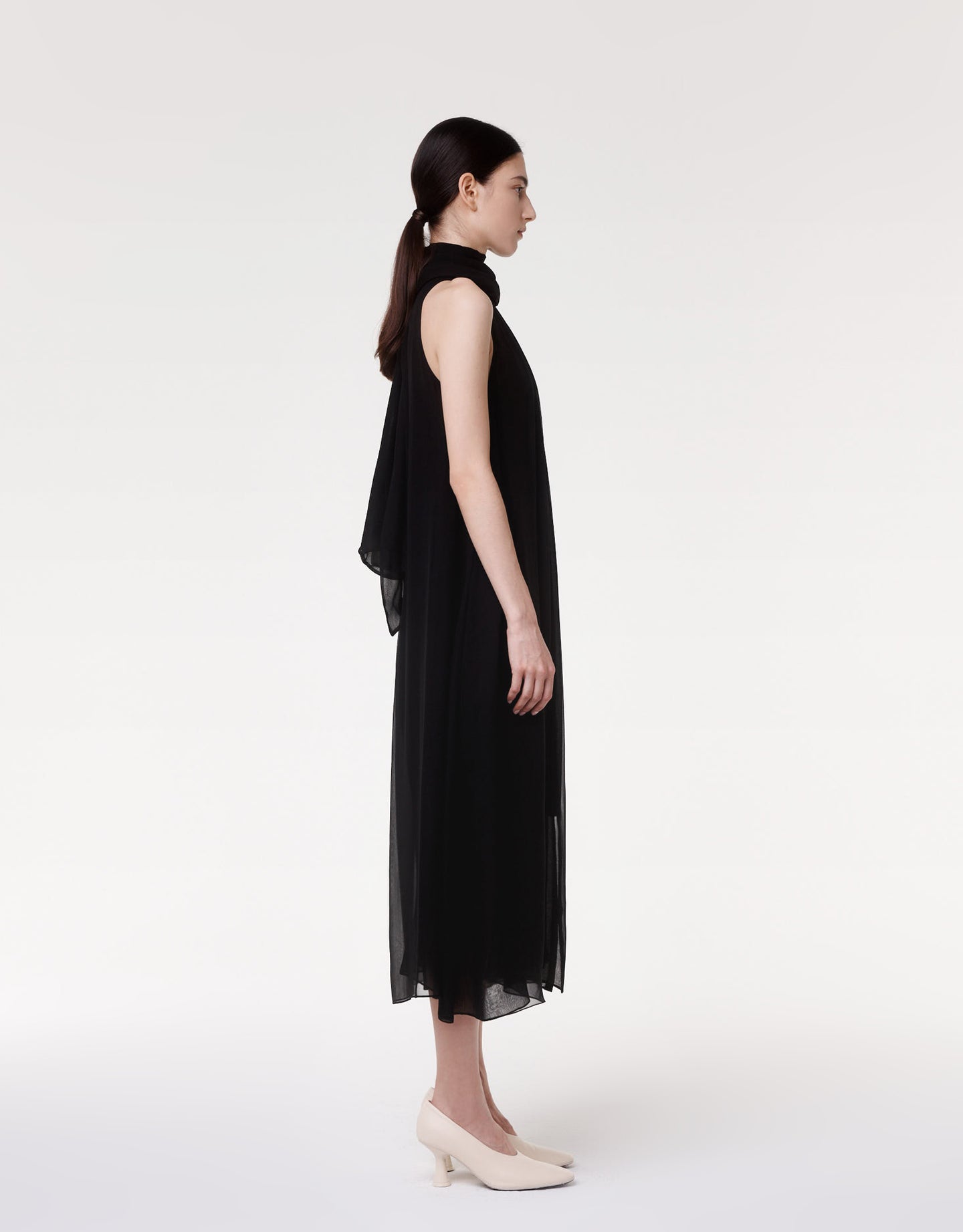 Silk Chiffon Scarf Dress | Black in black