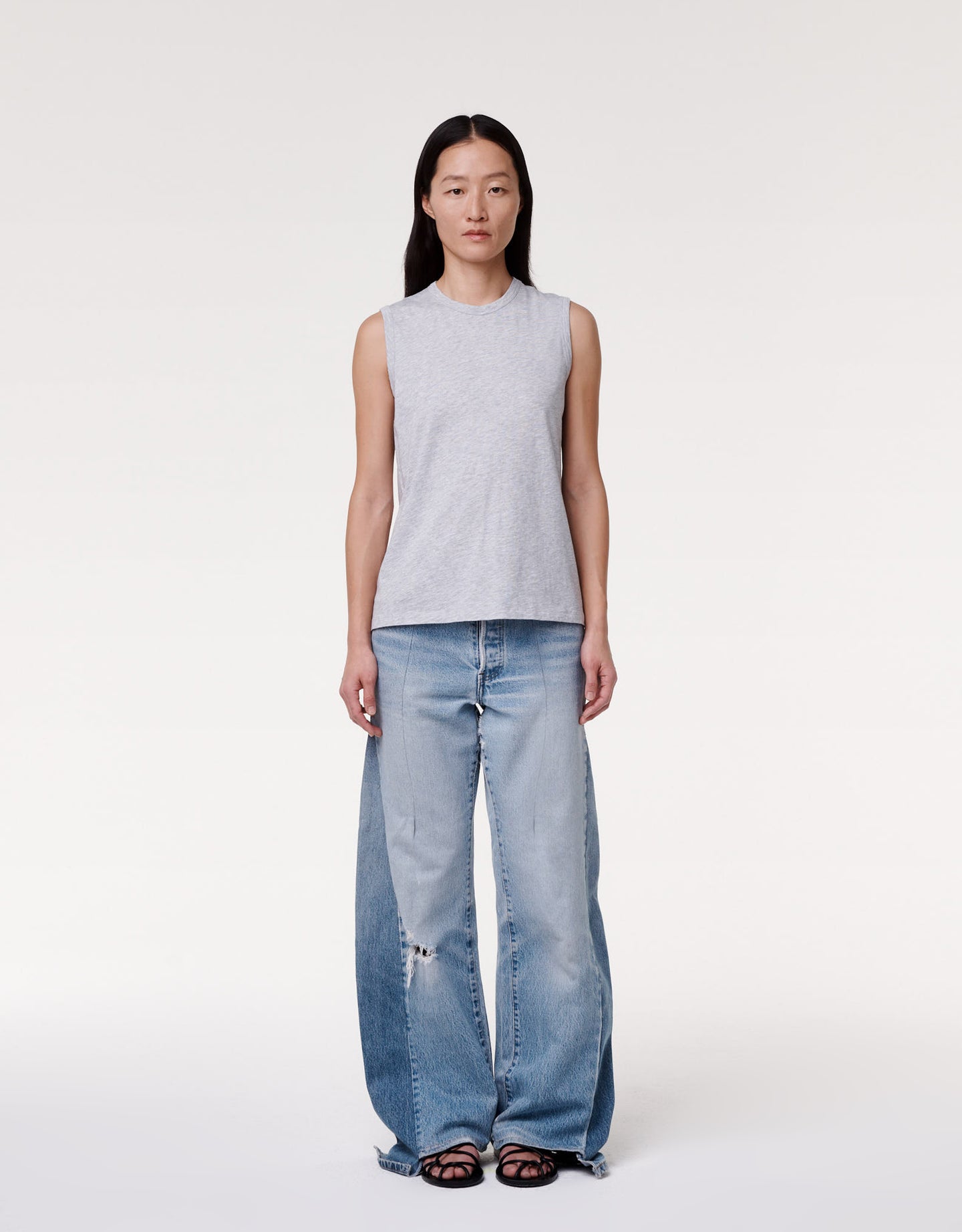 Another Tomorrow Sleeveless Tee in Heather Grey – Cotton Women's Top