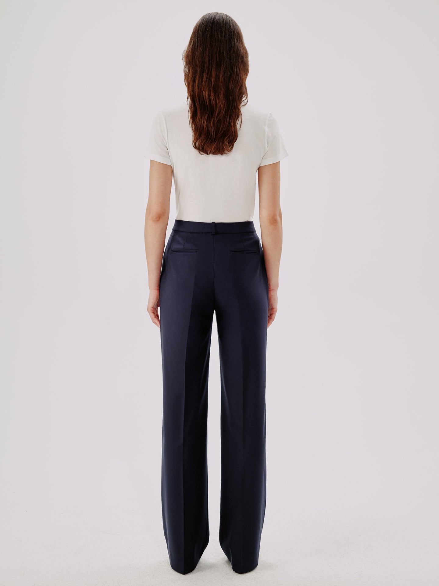 Another Tomorrow Slight Flare Trouser in Navy – Wool Women's Trousers