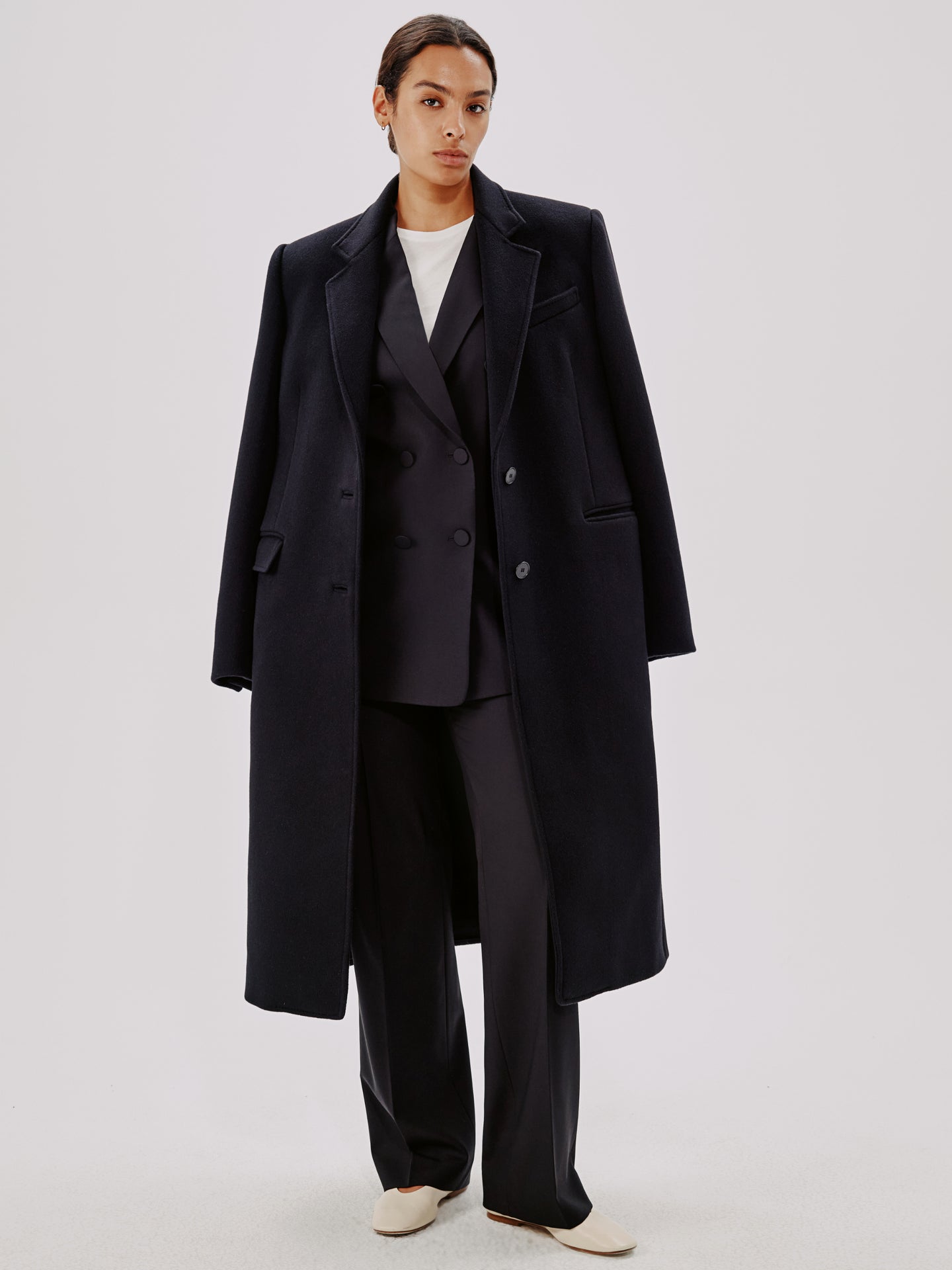 Another Tomorrow Slight Flare Trouser in Black – Wool Women's Trousers