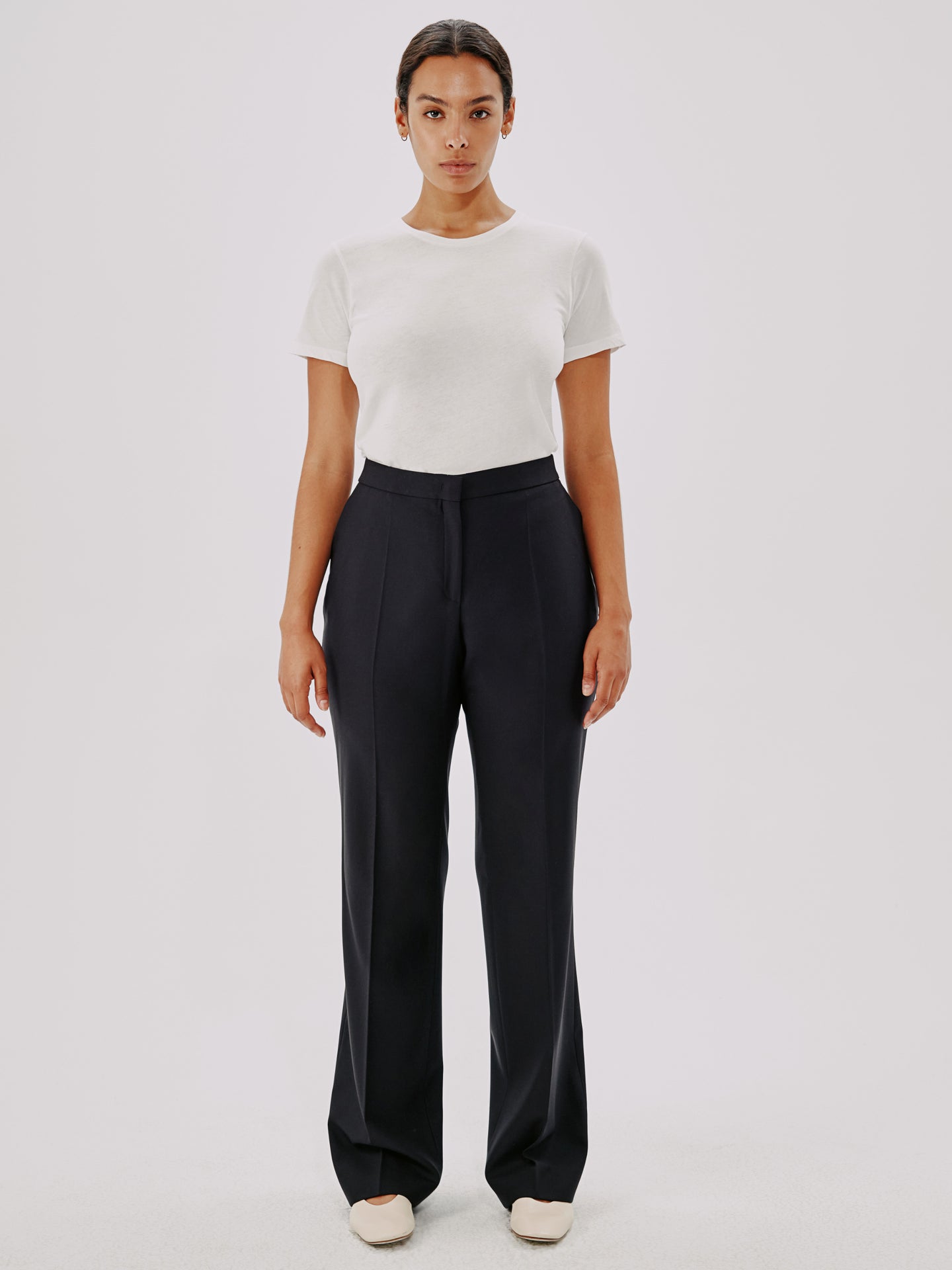 Another Tomorrow Slight Flare Trouser in Black – Wool Women's Trousers