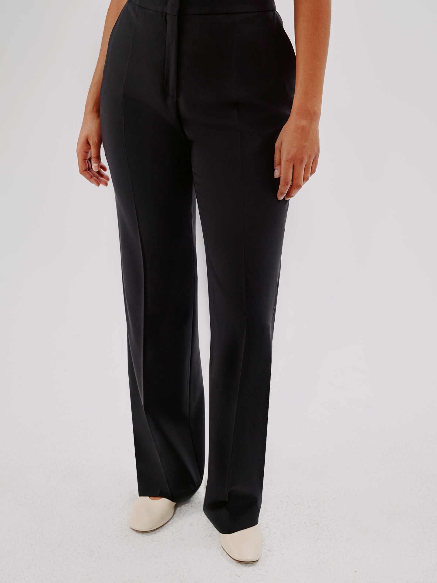 Another Tomorrow Slight Flare Trouser in Black – Wool Women's Trousers