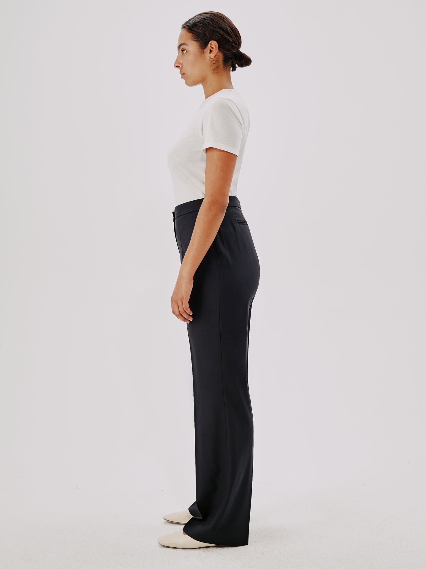 Another Tomorrow Slight Flare Trouser in Black – Wool Women's Trousers